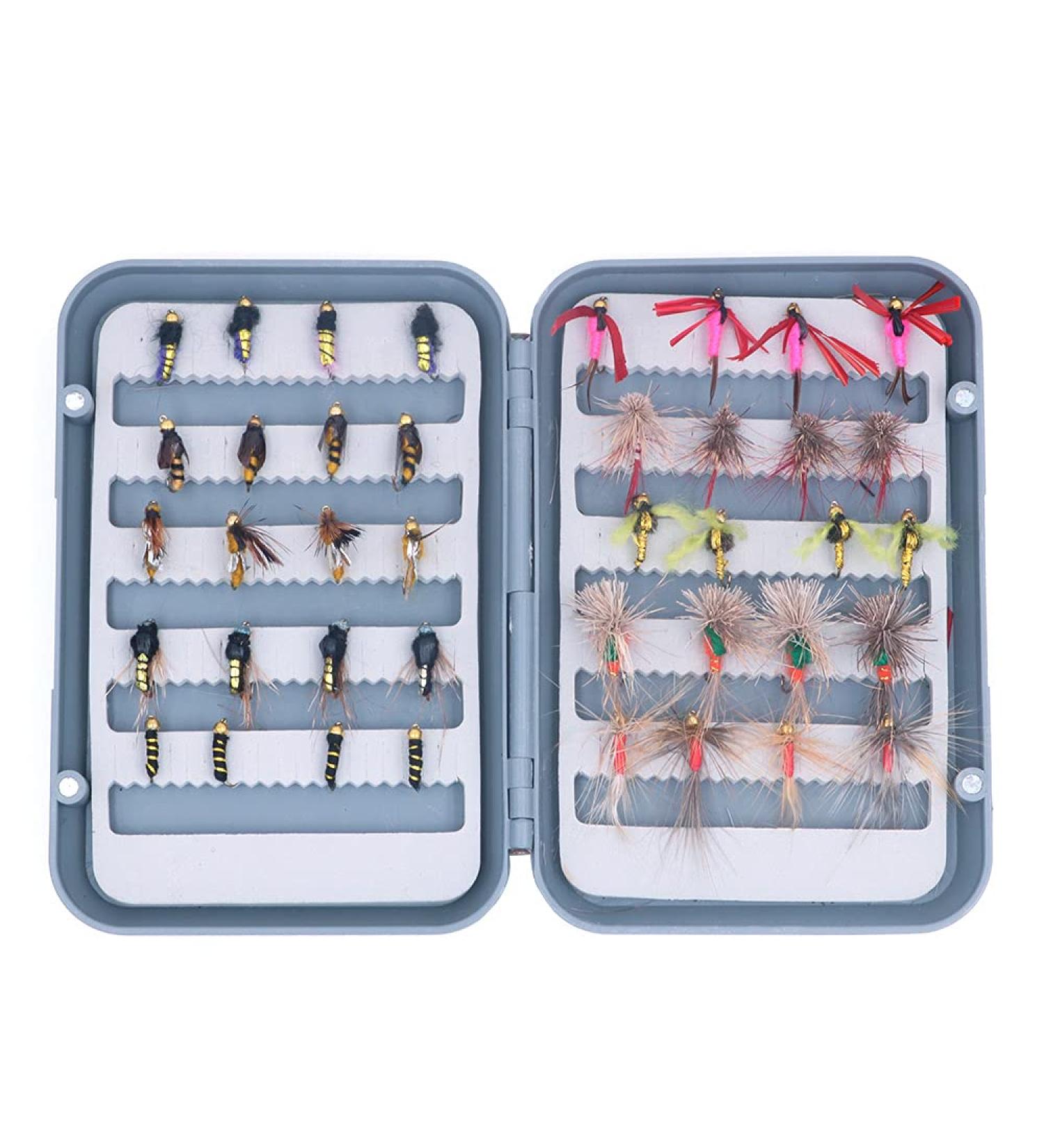 ANCLLO Fly Fishing Set - 40 Pieces with Box for Bass Salmon & Trout | Ideal for Dry Flies Nymphs & Streamers - International Shipping Available - Buy Online on GoSupps.com