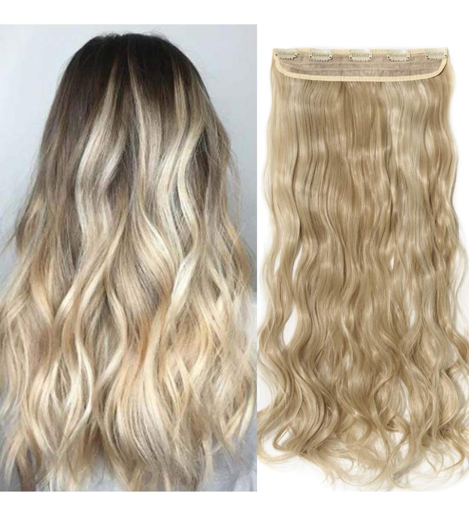 61cm Clip-In Hair Extensions - 5 Clips Wavy Ash Blonde & Bleach Blonde - 120g Real Hair Like Quality - Buy Online on GoSupps.com