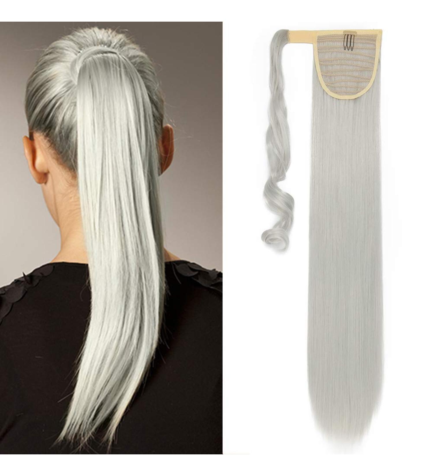 Sego Silver Gray Wavy Ponytail Clip-In Hair Extension - 26 Realistic Braid - Smooth Braid Hair Piece - Buy Online on GoSupps.com