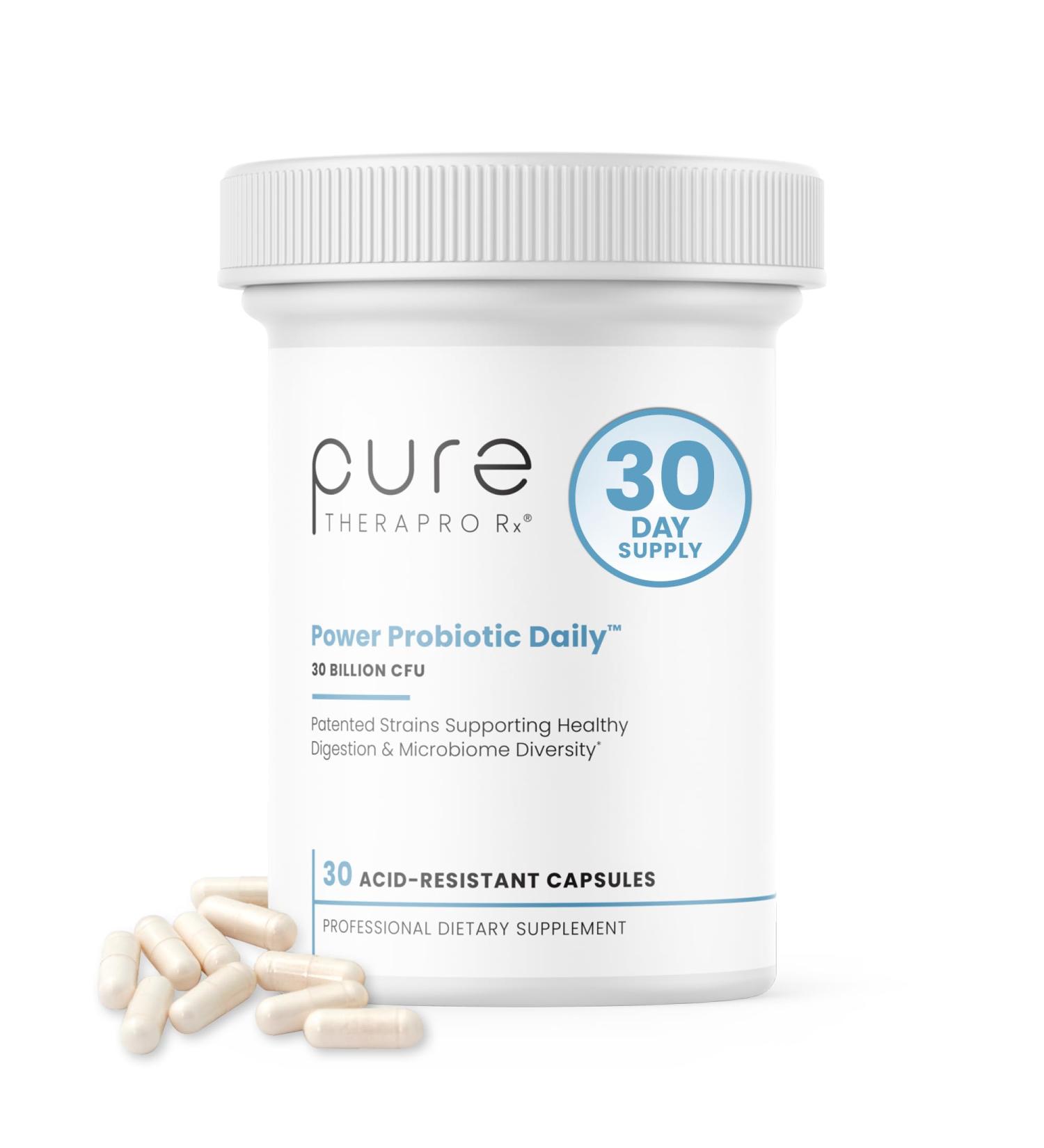 Pure Therapro Rx Power Probiotic Daily - 30 Acid-Resistant Capsules | 4 Proven Strains - 30 Billion CFU/Capsule | Patented Activ-Vial Desiccant Bottle to Ensure Freshness | NO Refrigeration Required 30 Count (Pack of 1) - Buy Online on GoSupps.com