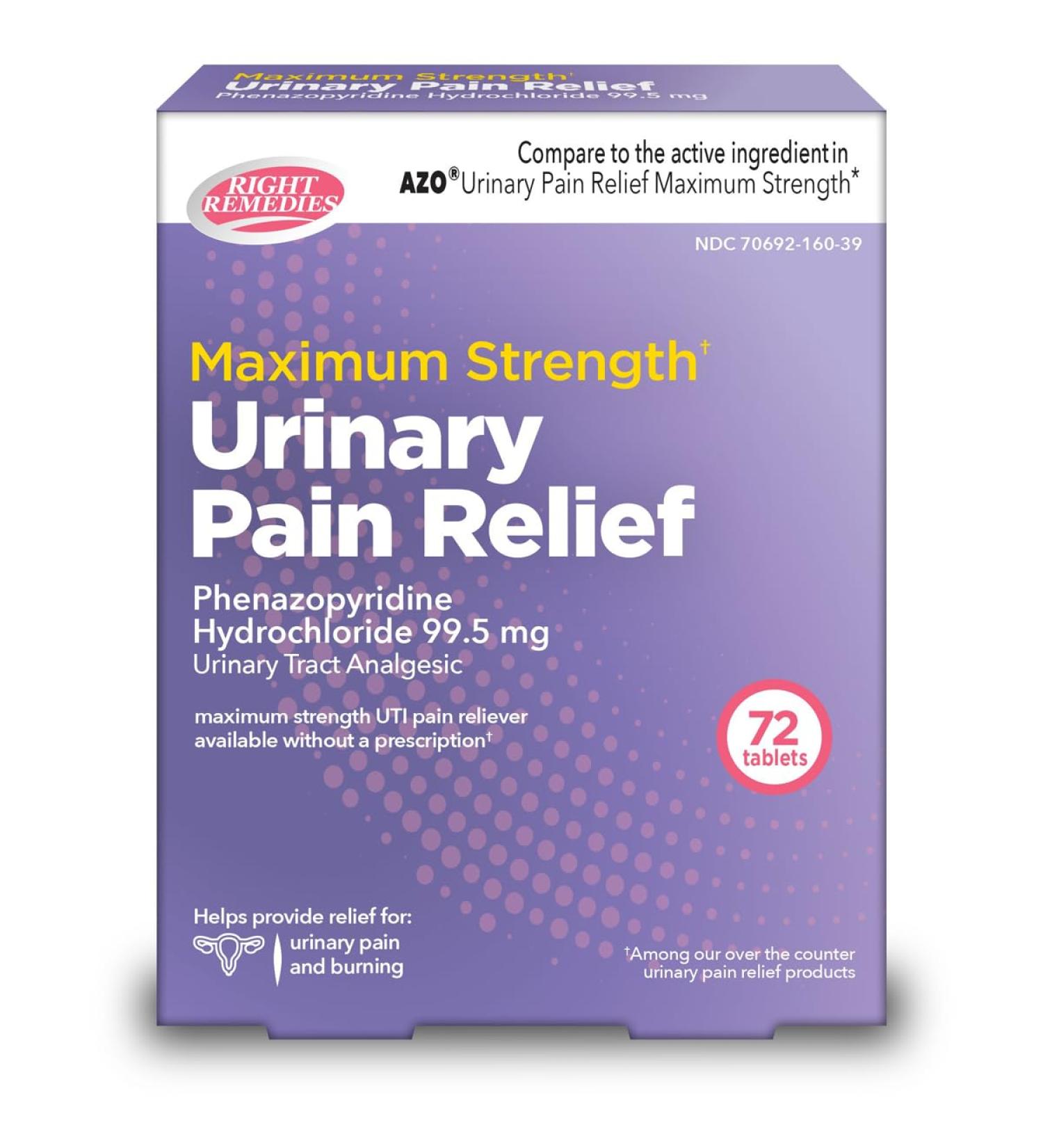 RIGHT REMEDIES Urinary Pain Relief Tablets | Phenazopyridine HCl 99.5mg | Fast UTI Pain Relief | Generic AZO Maximum Strength (72 Count) - Buy Online on GoSupps.com