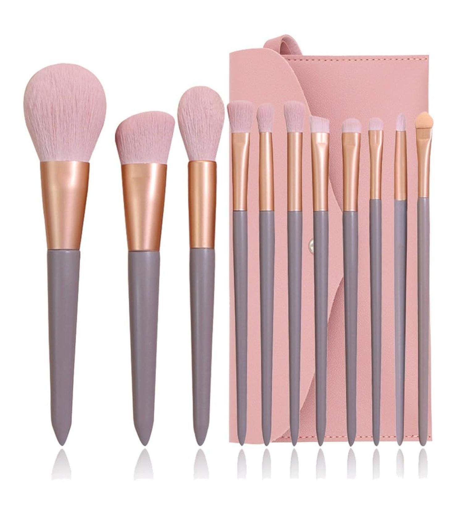 11-Piece Milk Tea Powder Makeup Brush Set | Complete Eye Shadow & Beauty Tools for Flawless Makeup - Buy Online on GoSupps.com