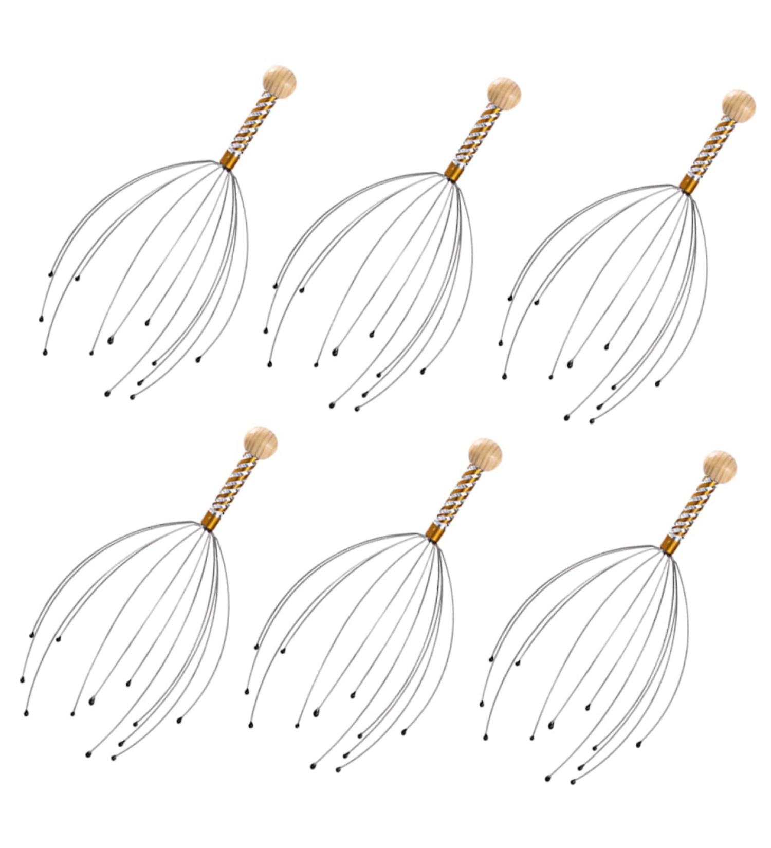 Minkissy 6PC Scalp Massage Tool Set - Hair Scrubber & Shampoo Scrubber for Deep Cleansing - Manual Handheld Massagers - Steel & Wood - Buy Online on GoSupps.com