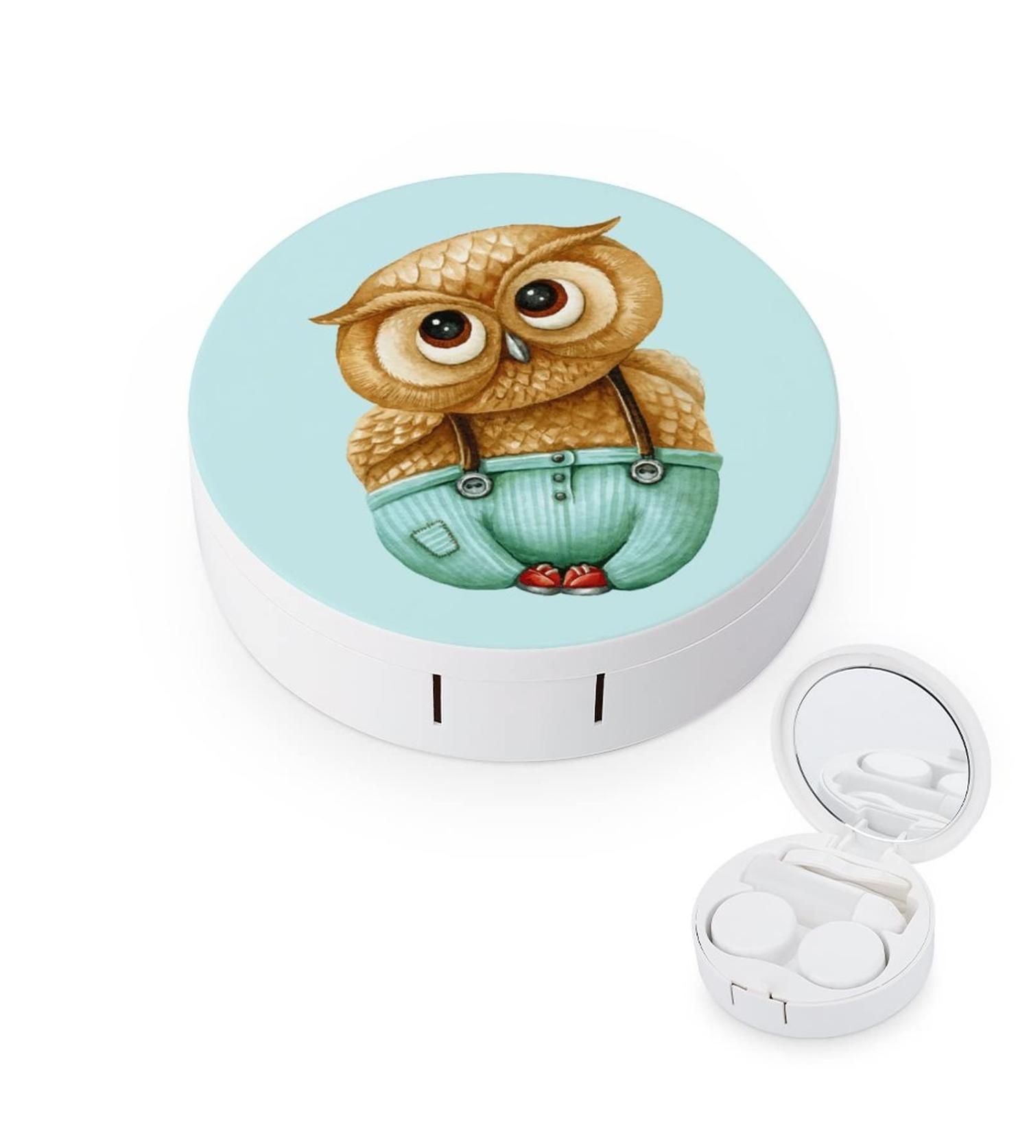Cute Owl Round Case For Contact Lens Kit Storage Box with Mirror Printed - Buy Online on GoSupps.com