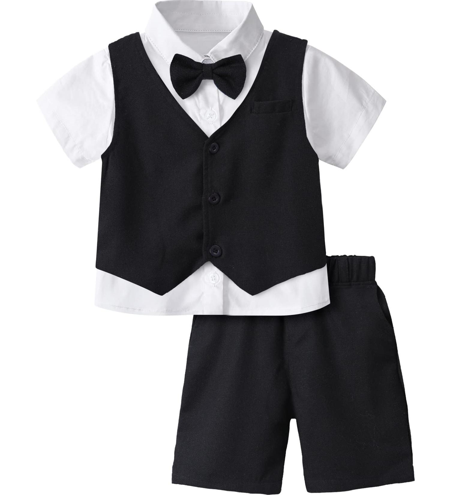 Mint Green Baby Boy Gentleman Suit | Wedding & Christening Outfit 4-5 Years | Herringbone Shirt, Waistcoat & Shorts - Buy Online on GoSupps.com