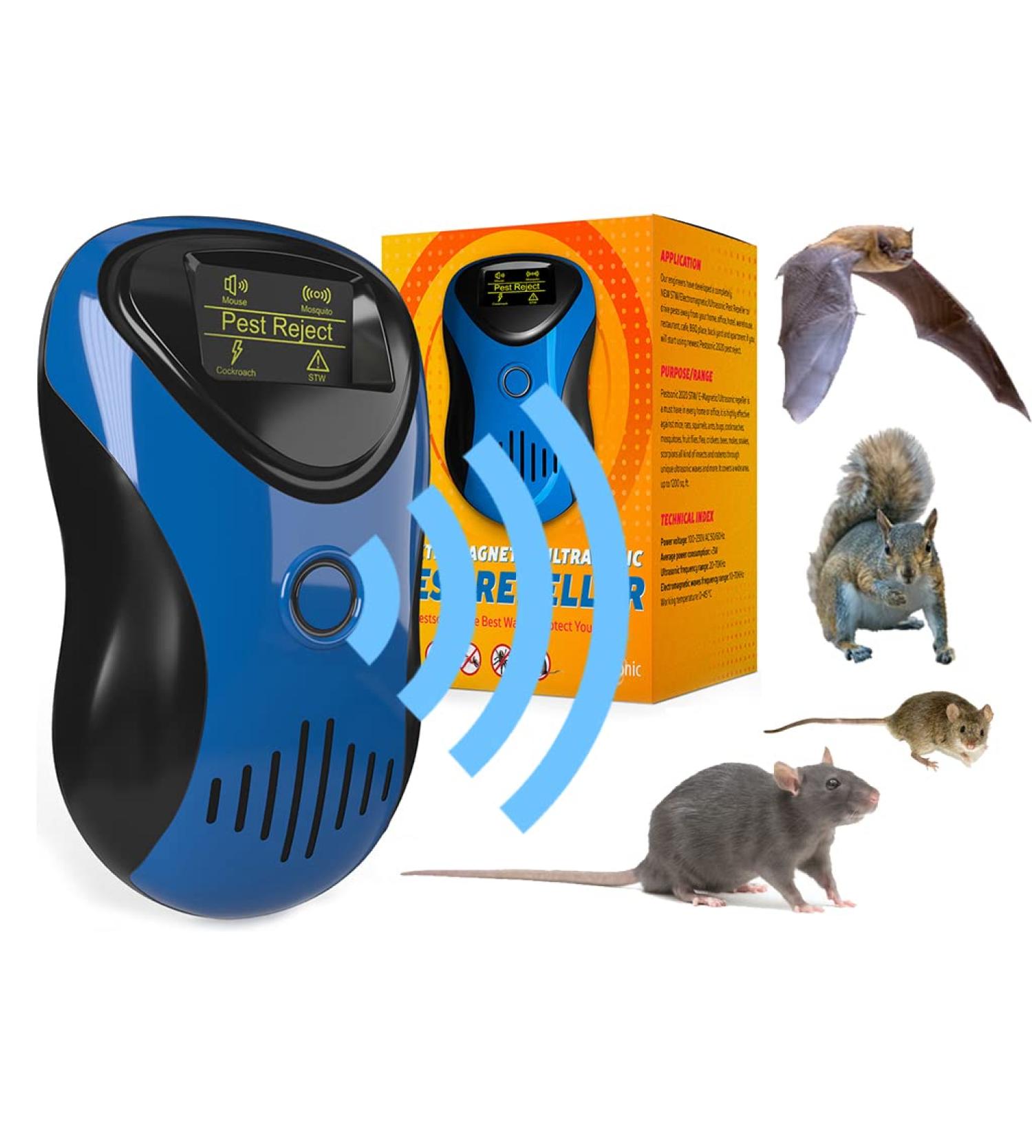 2023 Powerful Ultrasonic Pest Repeller with LCD - Indoor/Outdoor Rodent Control - Electronic Rat, Mouse, Bat, Squirrel Repellent - Electromagnetic Waves - Blue - Buy Online on GoSupps.com