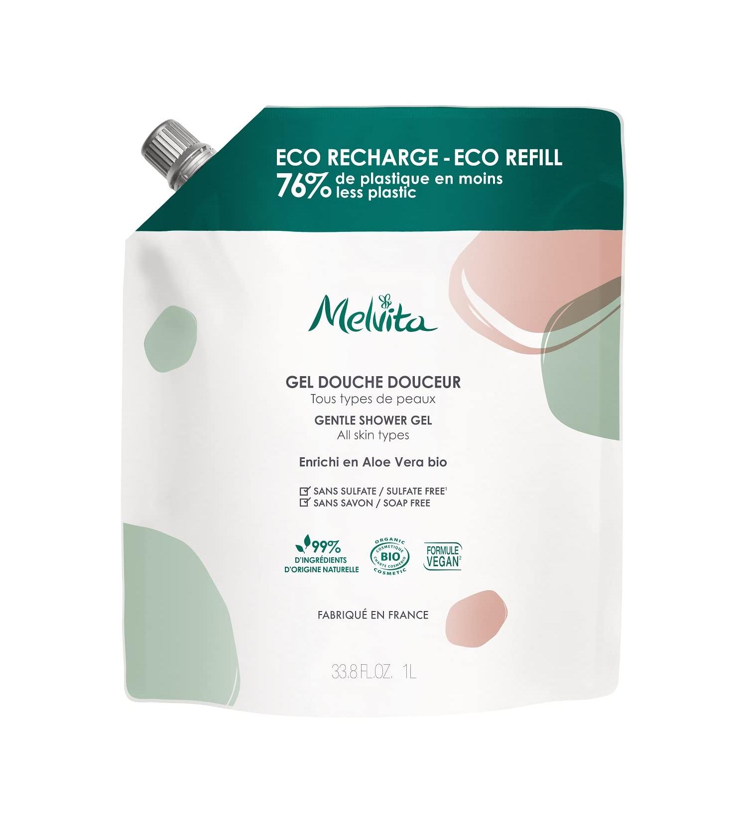 Melvita - Recharge Gel Douche - Les Essentiels - Nettoyant Corps Doux - Aloe Vera Hydratant - Formule Naturelle - pour Tous Types de Peaux - 1L Eco-Recharge - Buy Online on GoSupps.com