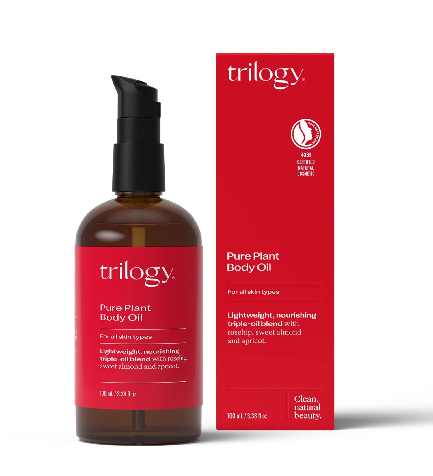 Trilogy Pure Plant Body Oil 100 mL - For All Skin Types - Lightweight Nourishing Triple-Oil Blend with Rosehip Sweet Almond & Apricot - Made in New Zealand