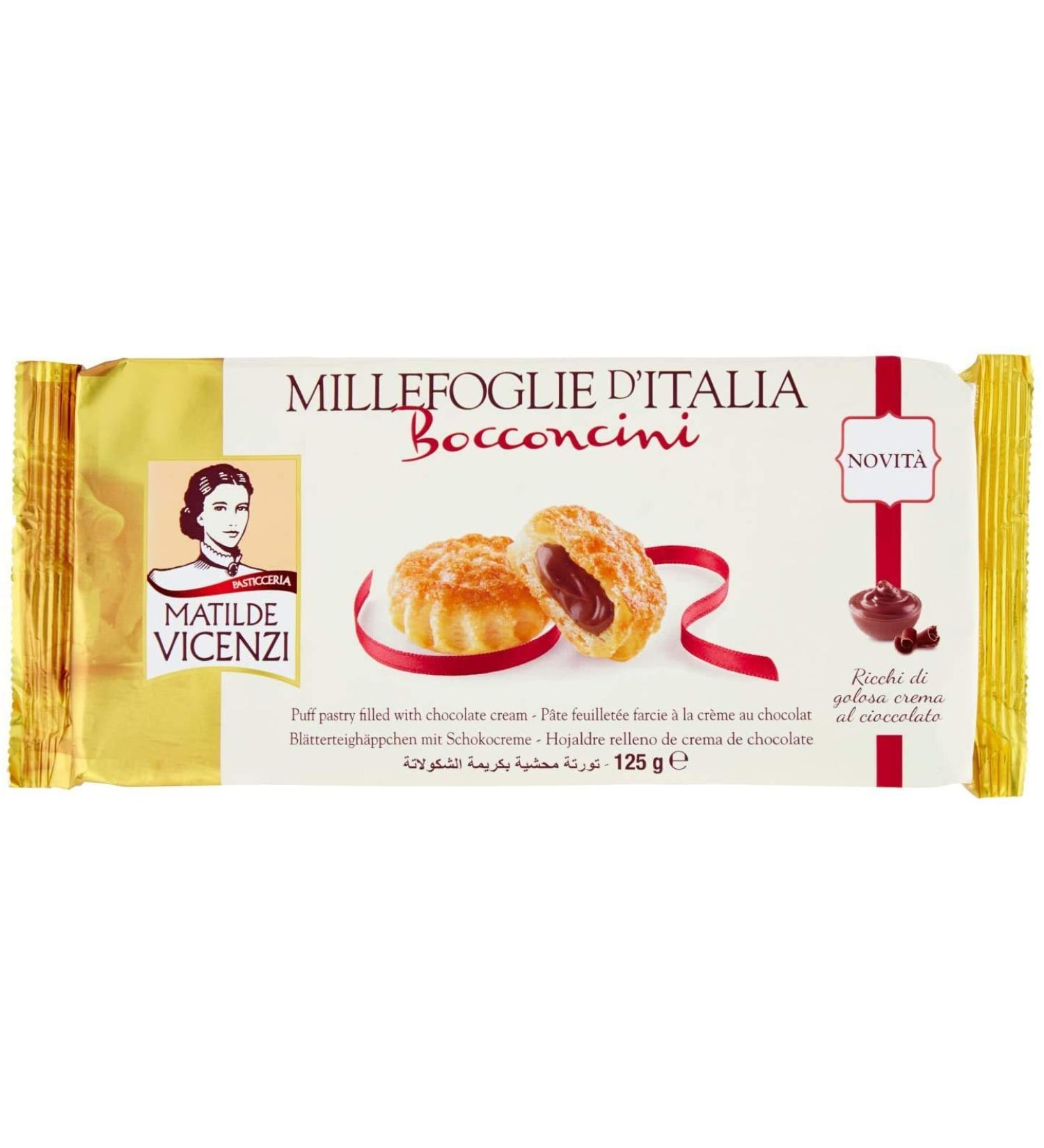 Matilde Vicenzi 3 x Millefoglie Bocconcini Italian Puff Pastry Biscuits Cookies with Chocolate Cream 125g since 1905