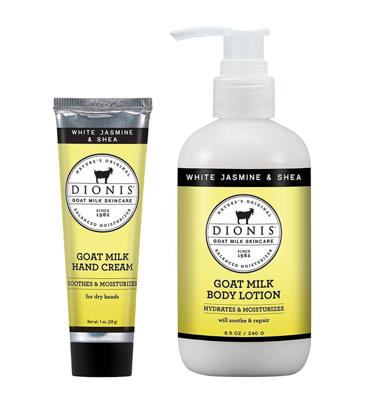 Dionis White Jasmine & Shea Goat Milk Hand Cream & Lotion Set (1 oz & 8.5 oz) | Made in USA, Cruelty-Free - Buy Online on GoSupps.com