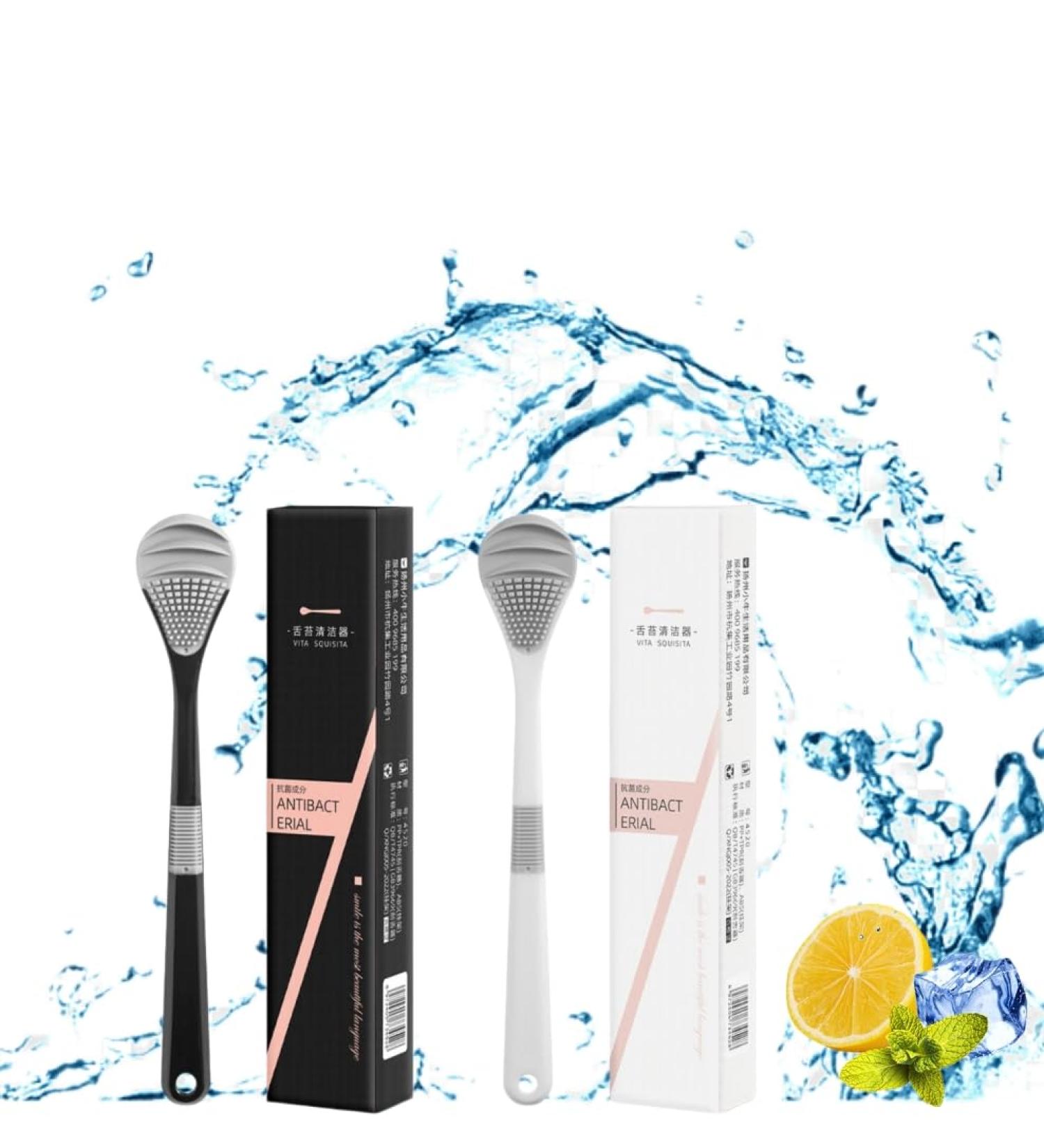2-Piece Tongue Scraper & Cleaning Brush Set - Soft Double-Sided Oral Hygiene Tool for Healthy Tongue Care - Buy Online on GoSupps.com