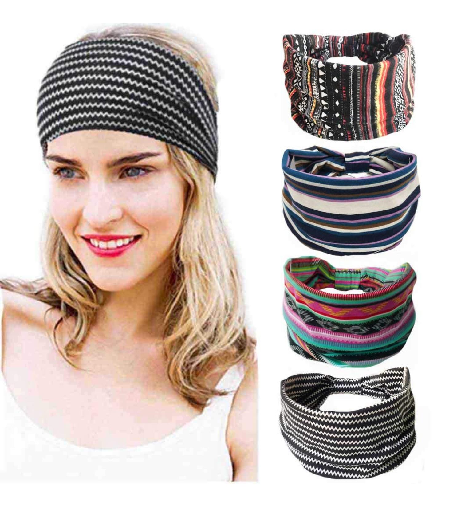 Bohend Boho Wide Elastic Hair Bands for Women & Girls - 4 Pack Sports & Yoga Headbands - Bohemia Style Frontal Ligaments Headgear - Buy Online on GoSupps.com