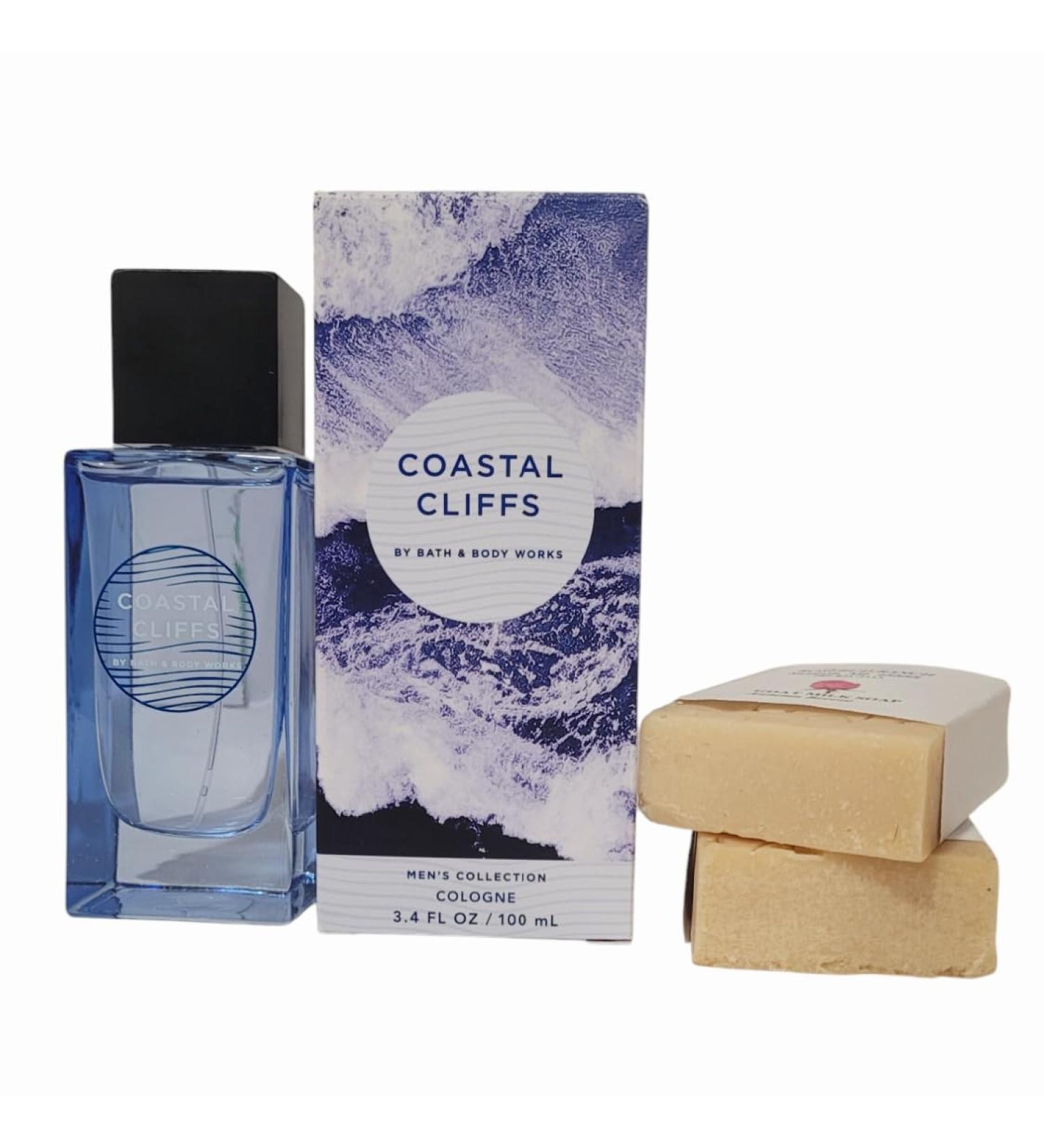 Bath And Body Coastal Cliffs Mens Fragrance Cologne Spray (Coastal Cliffs) 3.4 oz. and Rosebud Ranch Goat Milk Soap Sample