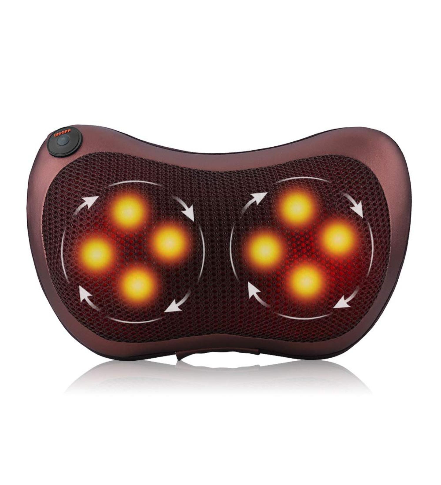 12V Shiatsu Massage Cushion with Heat - 3D Rotating Neck & Back Massager for Muscle Relaxation (Brown) | International Shipping Available - Buy Online on GoSupps.com
