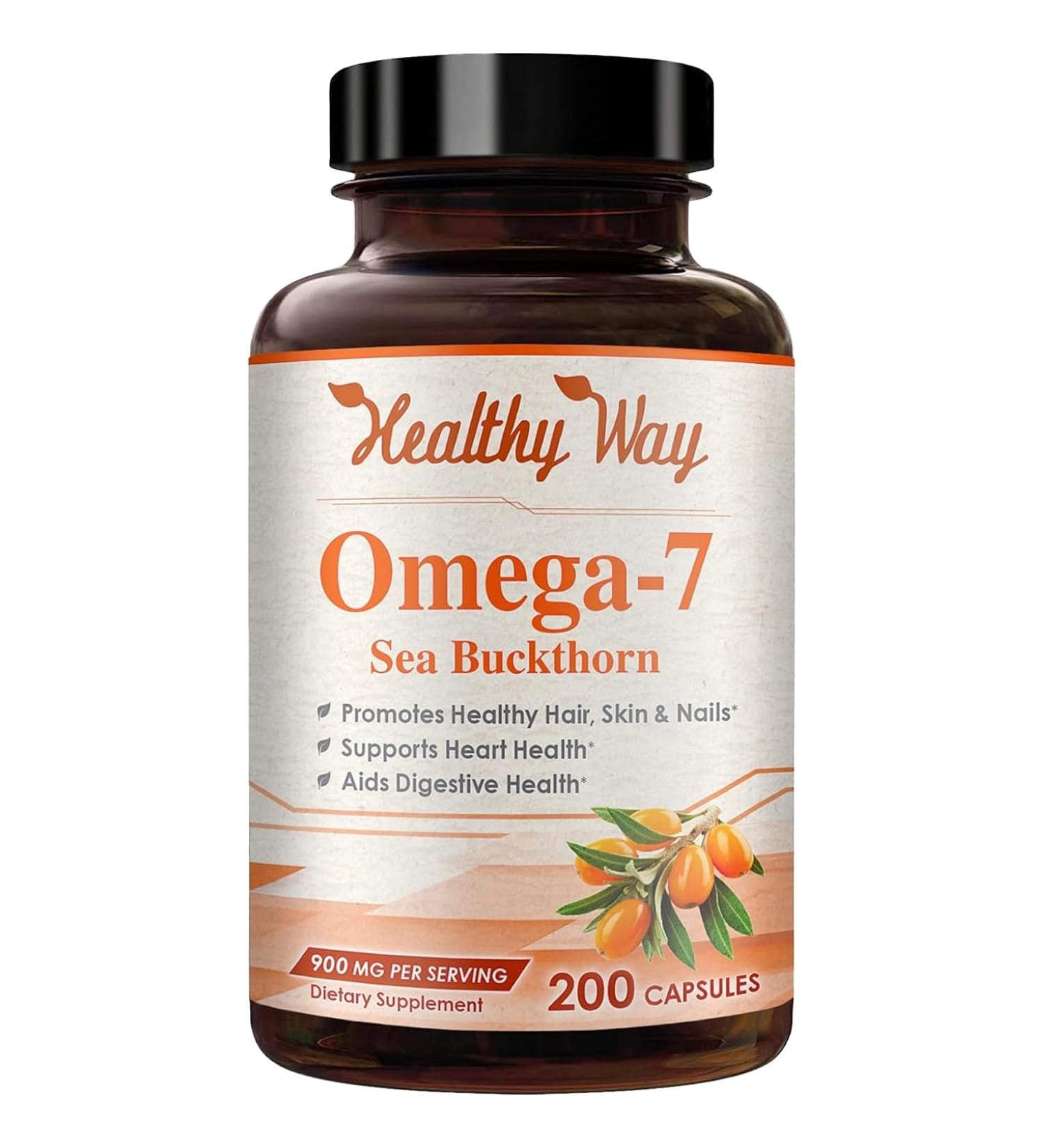 Healthy Way Pure Omega 7 Fatty Acids 200 Capsules 900mg Natural Sea Buckthorn Oil NON-GMO USA Made - Buy Online on GoSupps.com