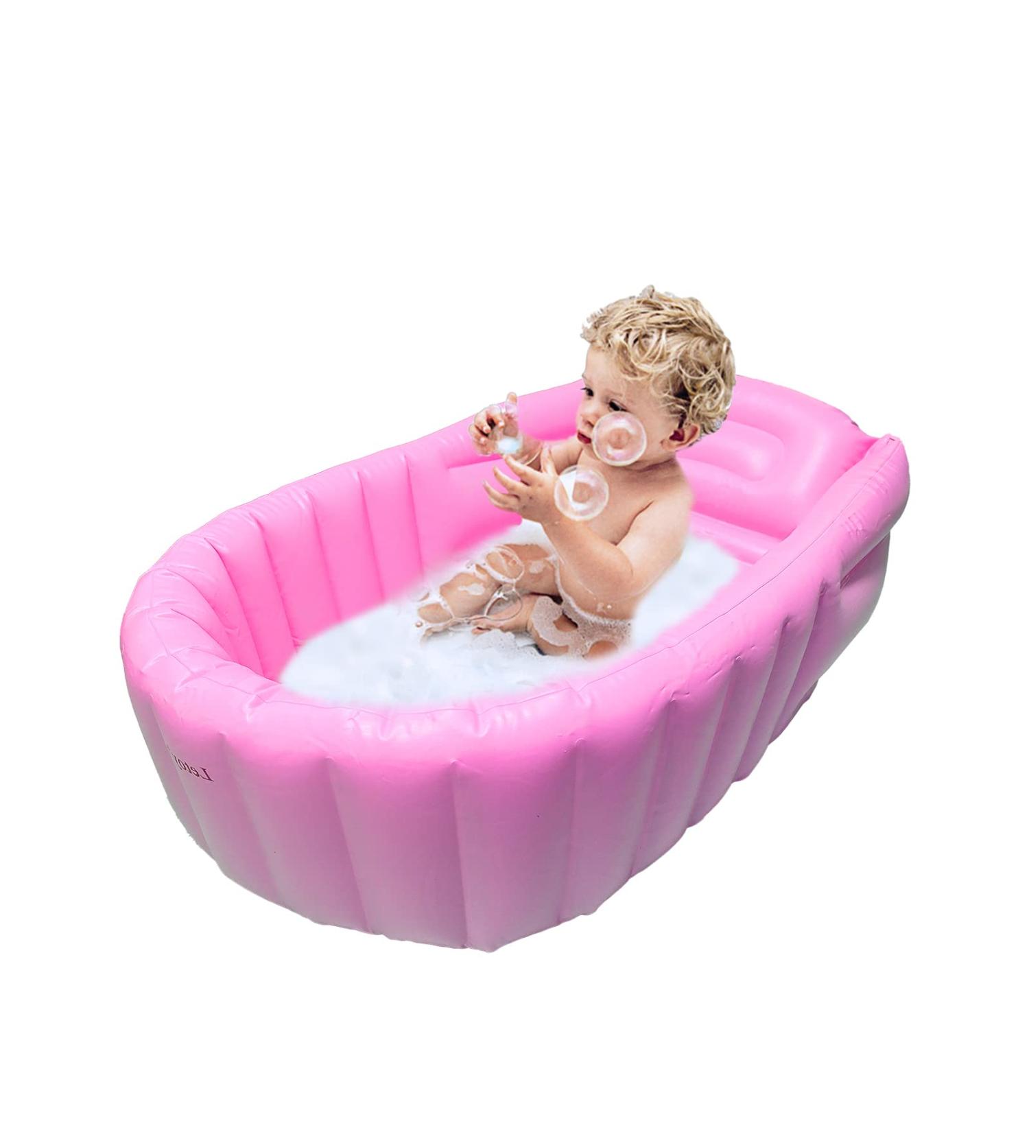 Portable Inflatable Tub with Non-Slip Seat and Built-in Air Pump - Foldable Travel Shower Tray (Pink) - Buy Online on GoSupps.com