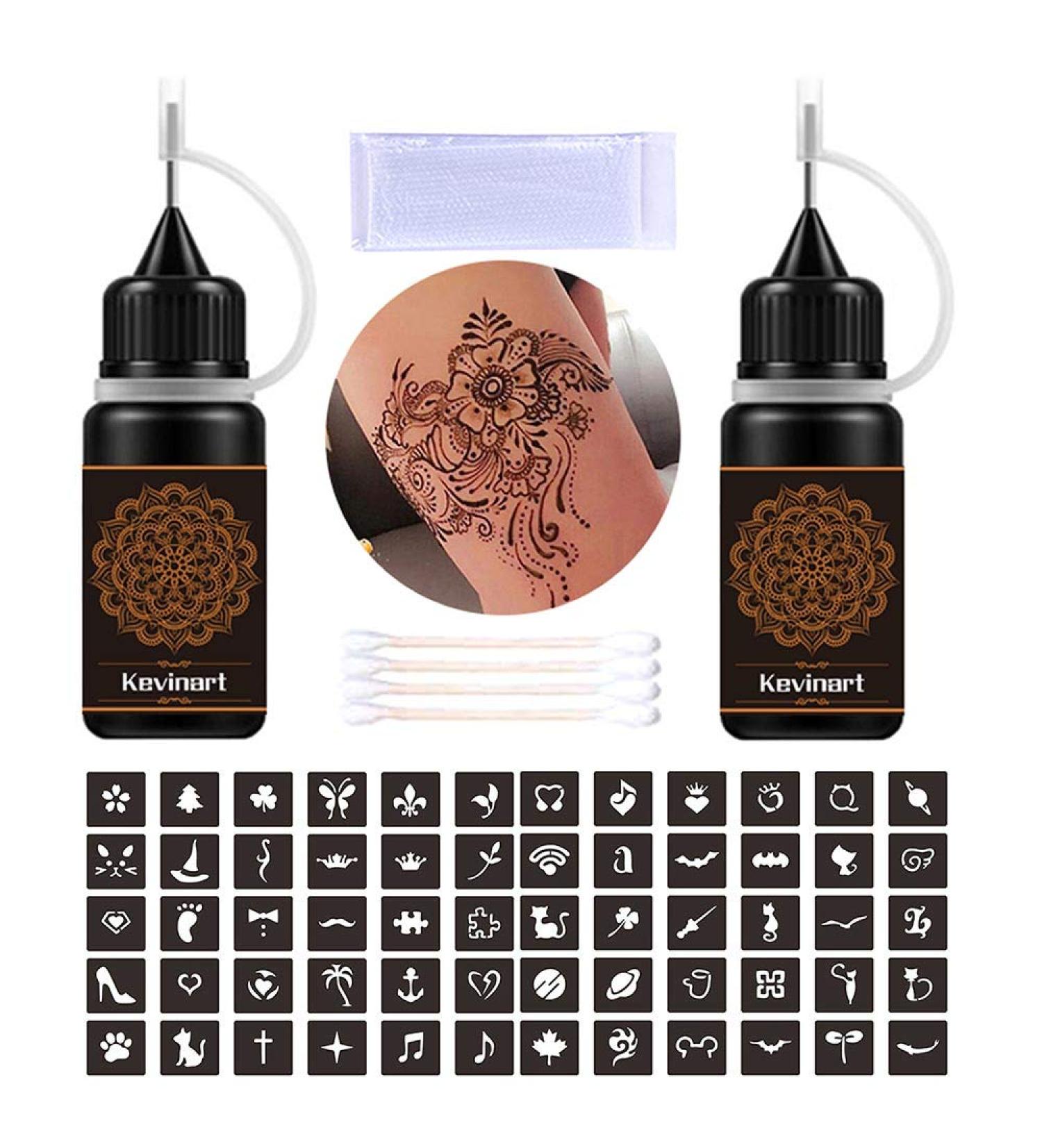Brown Temporary Tattoo Kit with 60 Adhesive Stencils - Semi-Permanent Freehand Ink for Body Art - Body Painting Supplies for Men, Women, and Kids - Buy Online on GoSupps.com
