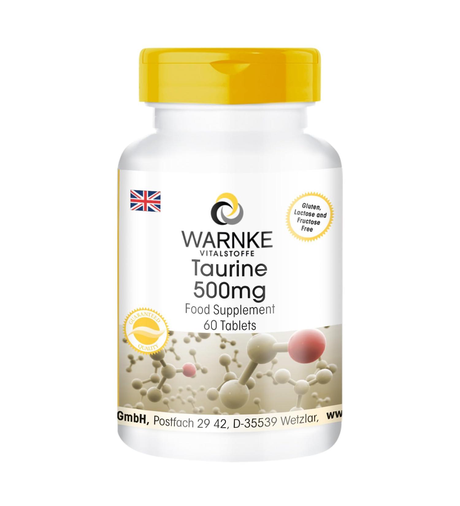 Taurine 500mg Vegan 60 Tablets - Magnesium Stearate Free | Warnke Vitalstoffe - Buy Online on GoSupps.com
