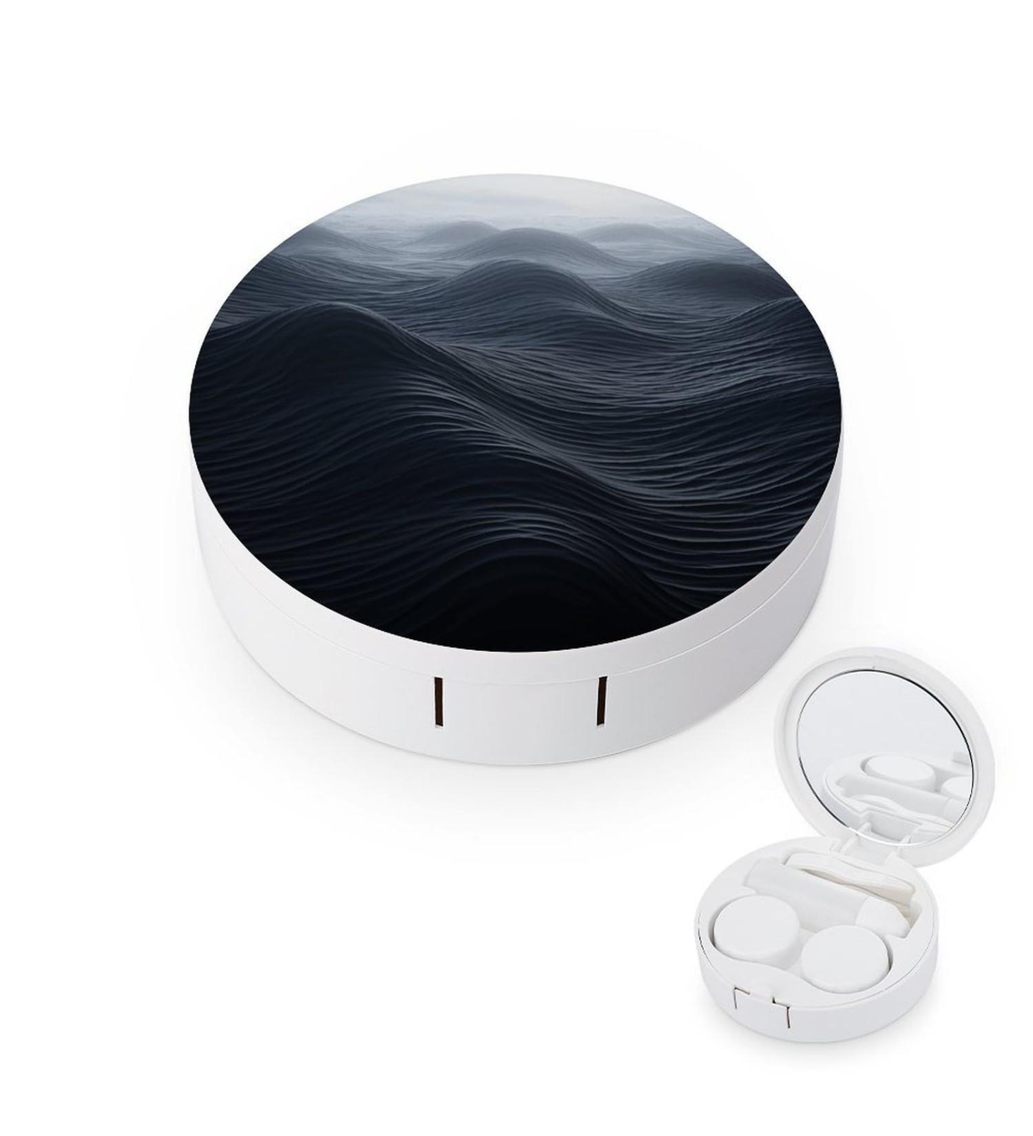 Deep Black Waves Print Contact Lens Case | Travel-Friendly Lens Care Box - Buy Online on GoSupps.com