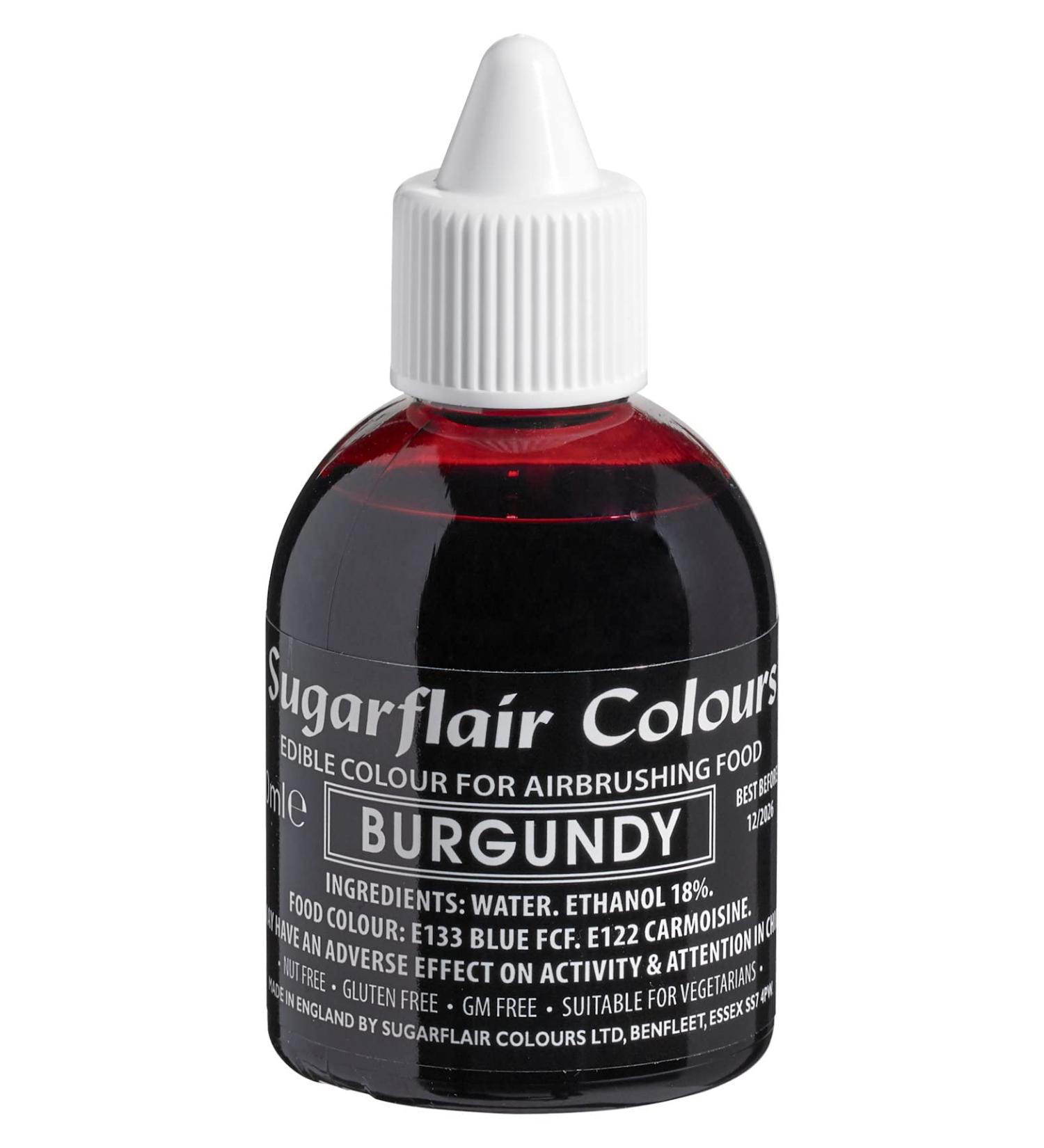 Sugarflair Burgundy Edible Airbrush Colour - Edible Food Colouring Airbrush Paint for Cakes Cupcakes Icing and Cake Decorations - 60ml