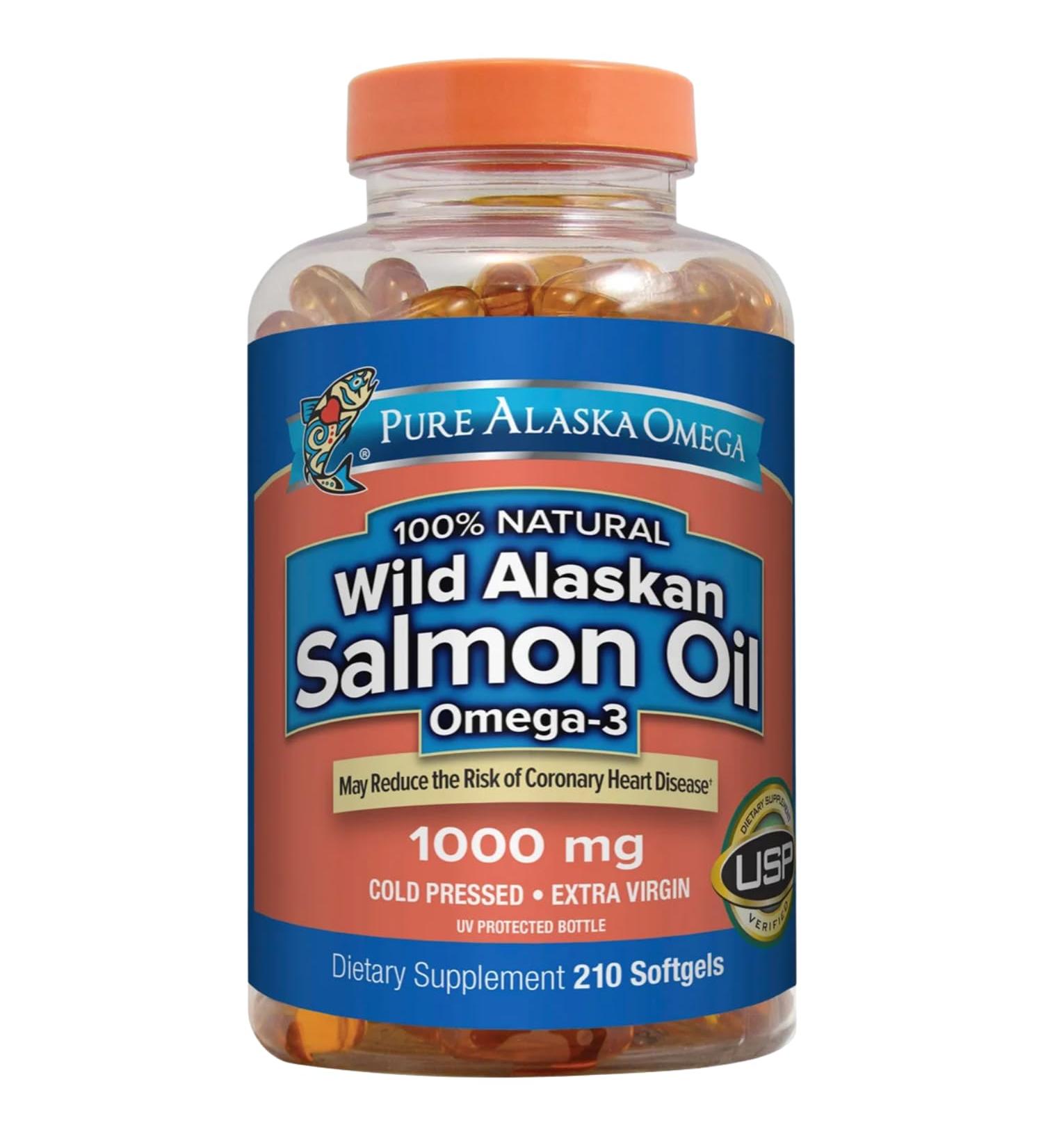 Omega-3 Wild Alaskan Salmon Oil 1000mg Softgels - Omega 3 Wild Alaskan Fish Oil Softgels Salmon Oil for Humans - 210 Count (Pack of 1)