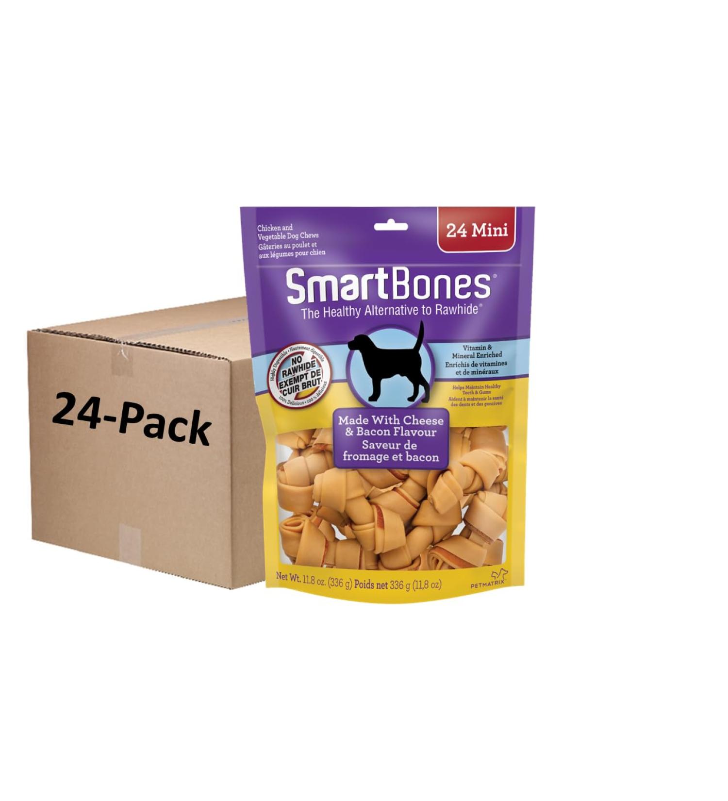 SmartBones Bacon & Cheese Mini Bones 24ct 11.8oz 336g 24 Pack 24 count (Pack of 1) SmartBones Bacon & Cheese Mini Bones 24ct 11.8oz 336g 24 pack - Buy Online on GoSupps.com