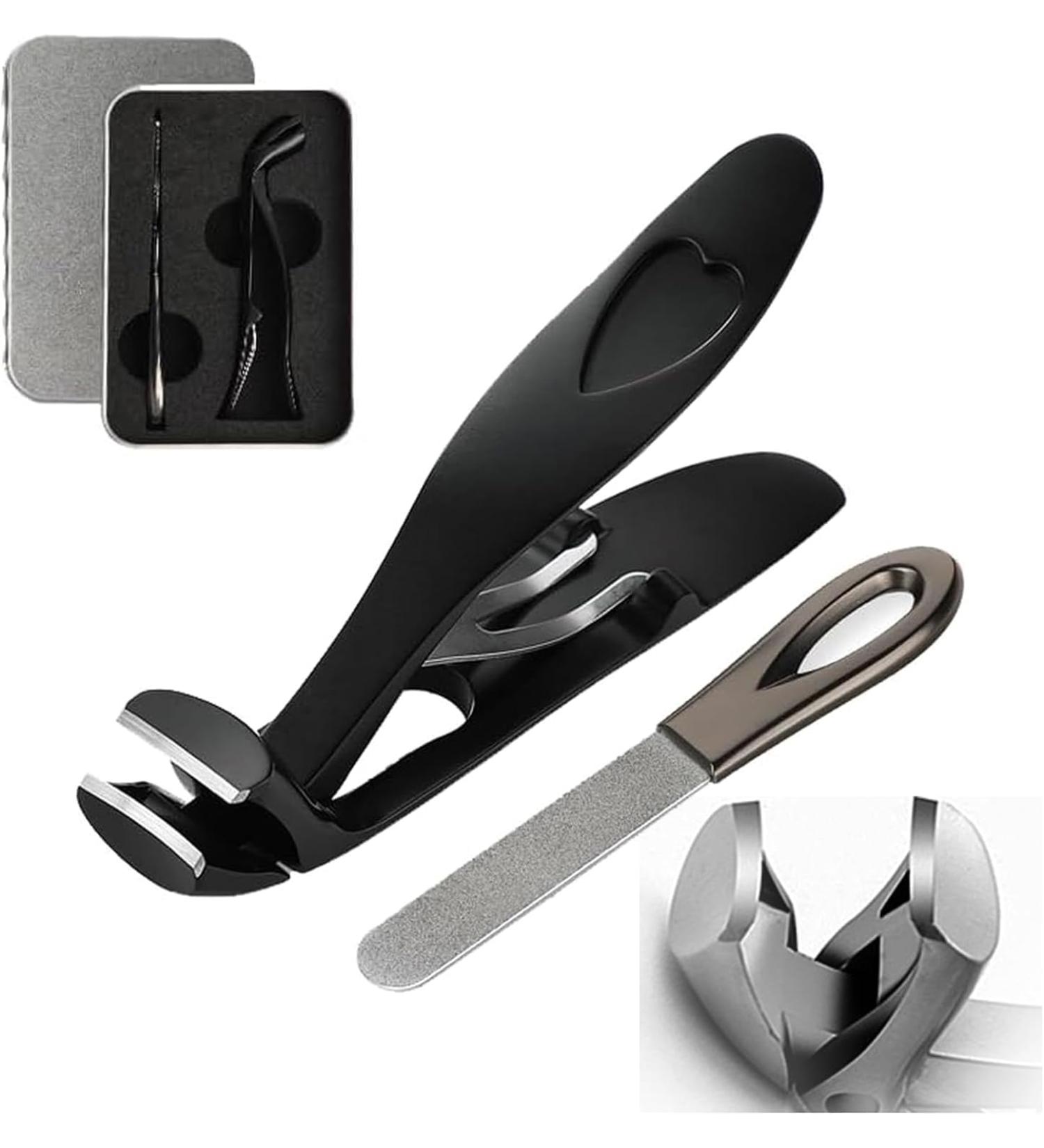 Ergonomic Senior Toenail Clipper for Thick Nails - Sharp Stainless Steel Angled Head (Black) for Easy & Precise Trimming | International Shipping Available - Buy Online on GoSupps.com