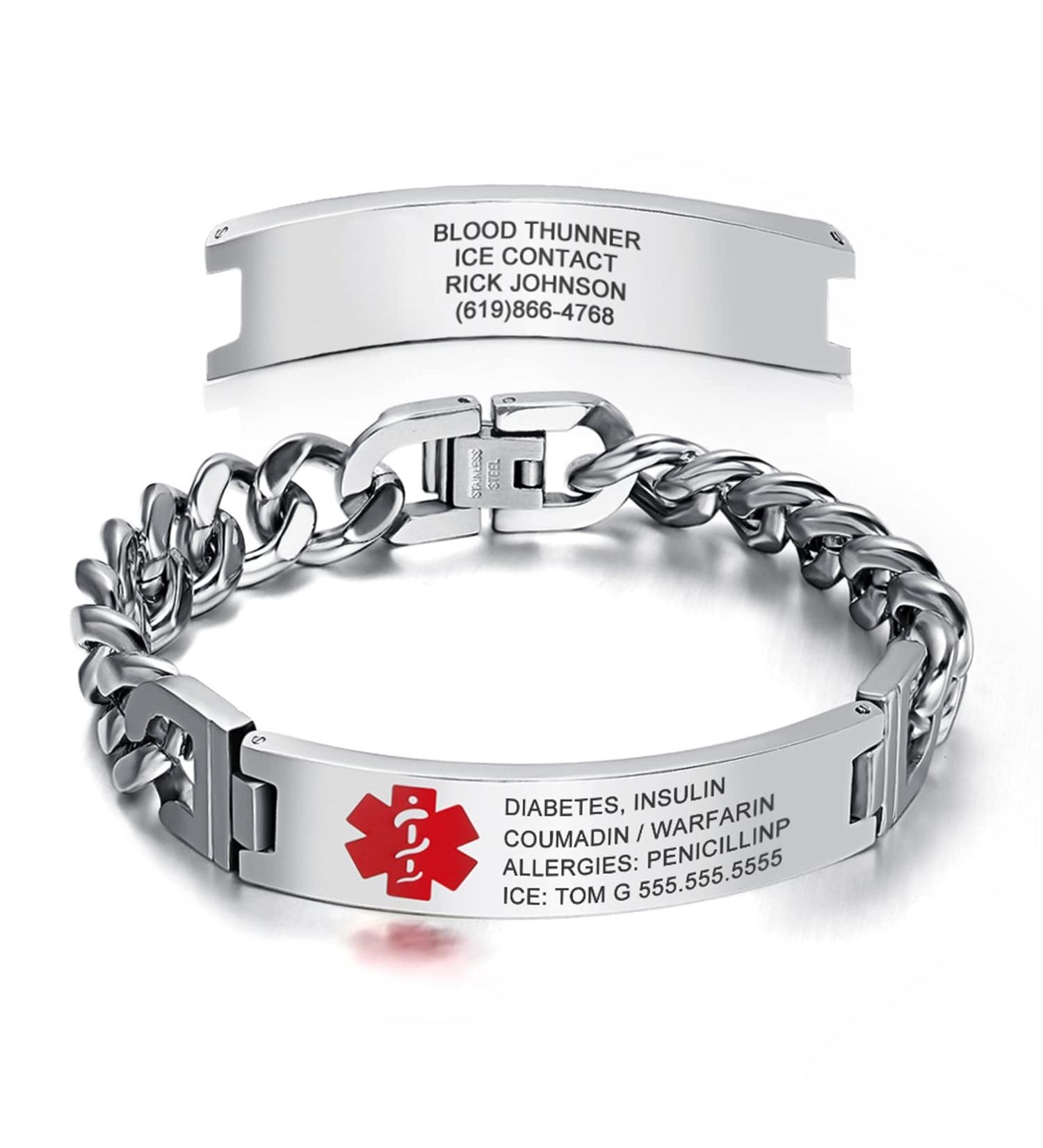 Personalized Emergency Medical Bracelets for Men & Women | Free Engraving | Stainless Steel Medical ID Bracelets (7.5-8.5 Inches - Buy Online on GoSupps.com