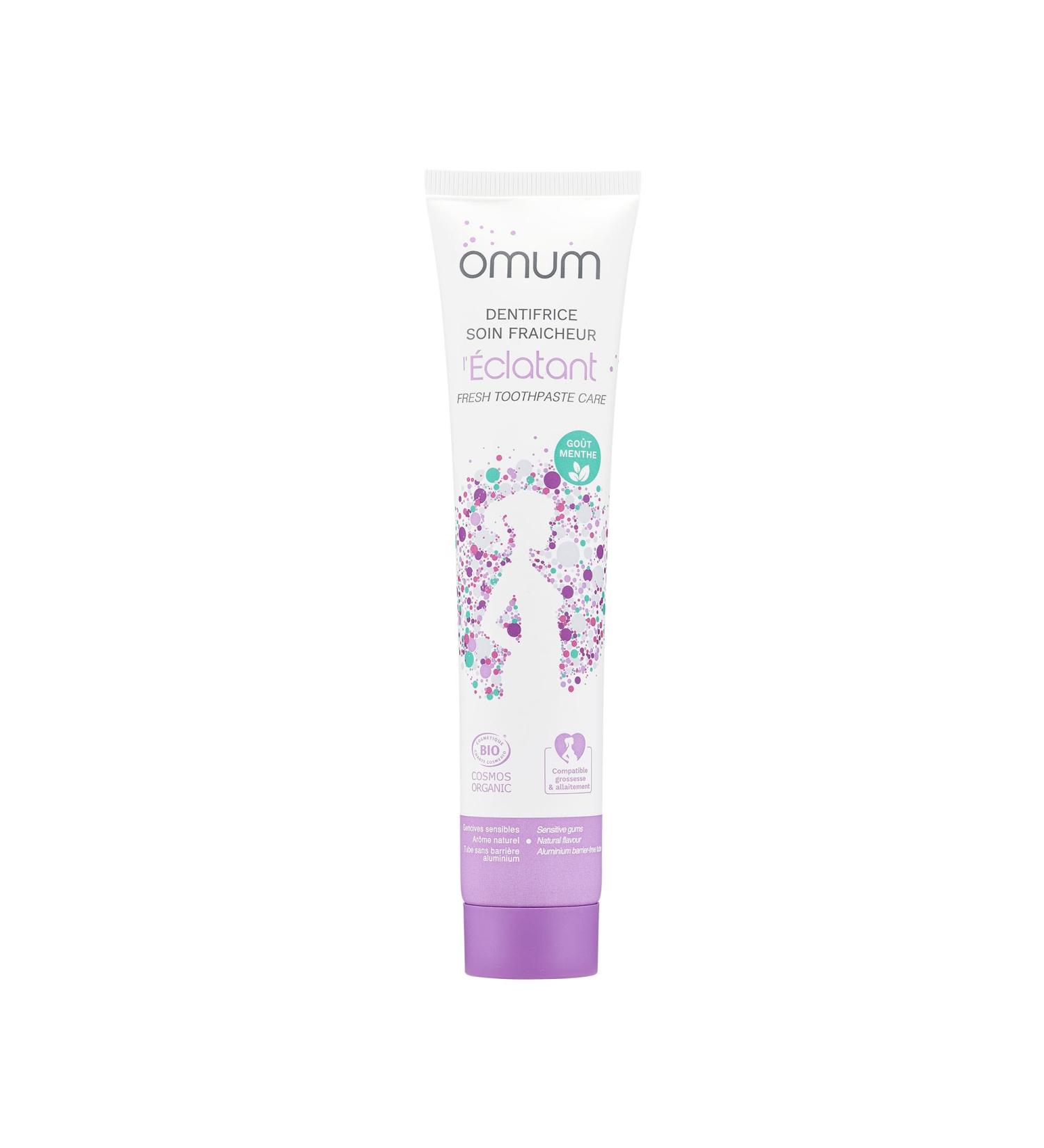 OMUM - Fresh care toothpaste without fluoride with Aloe Vera - 75 ml - L'Eclatant - Mint - Sensitive gums and teeth - Organic & 99% Natural - Made in France Vegan Compatible with pregnancy and breastfeeding - Buy Online on GoSupps.com