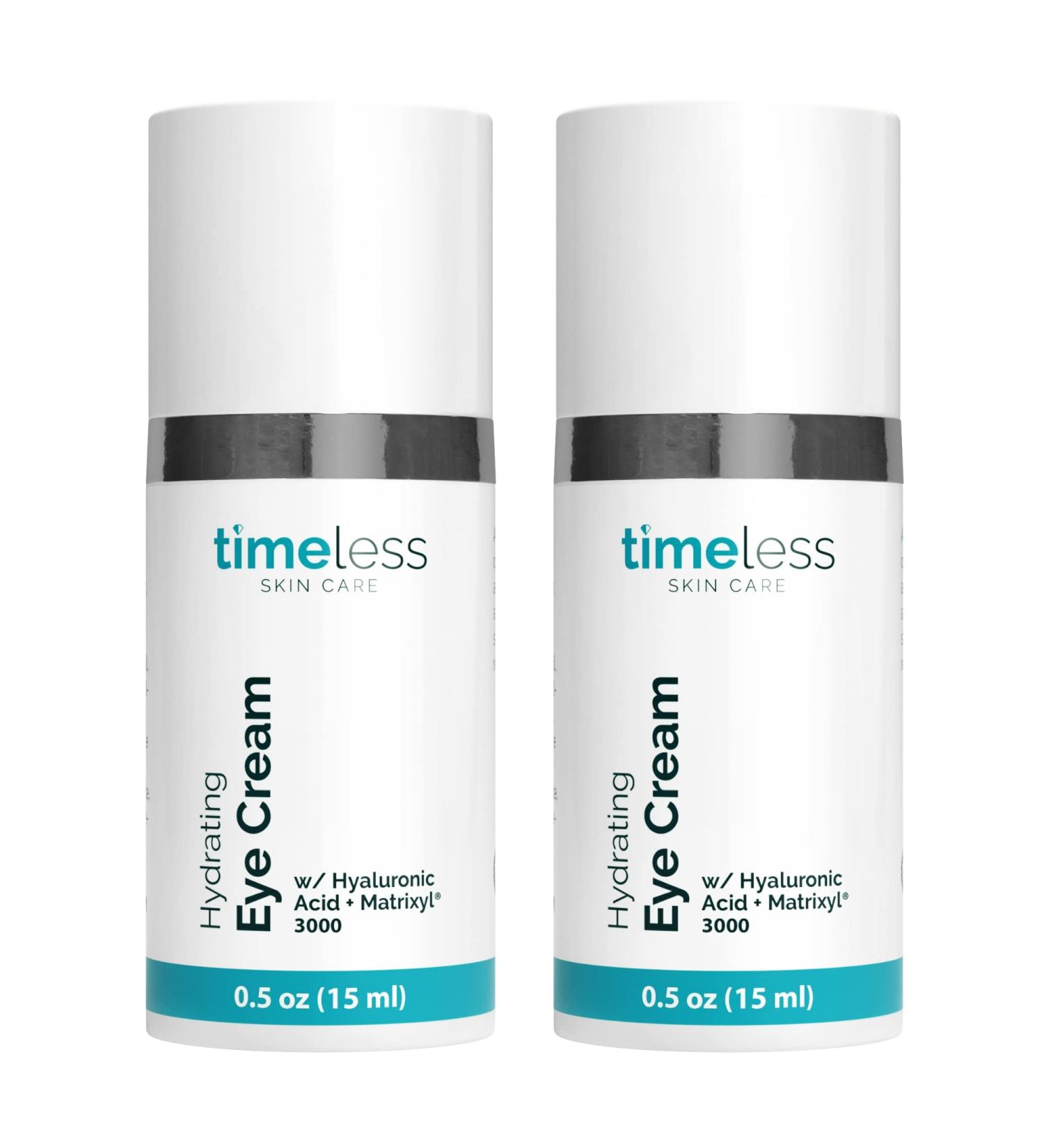 Timeless Skin Care Hydrating Eye Cream 0.5 oz Pack of 2 - Reduce Puffiness & Fine Lines - Hyaluronic Acid & Matrixyl 3000 Formula for Hydration and Wrinkle Defense - Suitable for All Skin Types - Buy Online on GoSupps.com