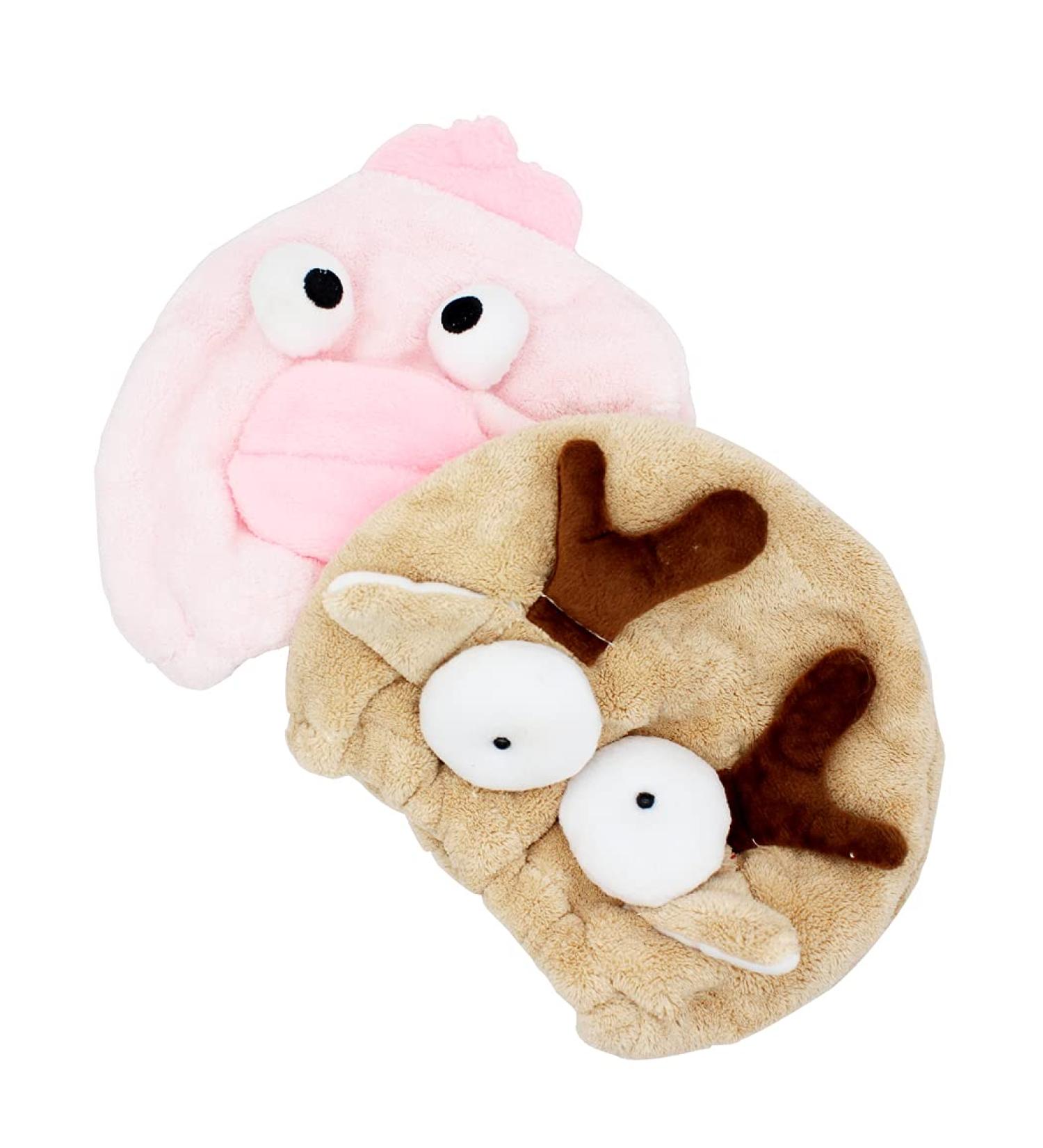 Buy 2-Piece Kids Hair Drying Towel Wrap Set | Quick Drying Hair Turban & Cap in Elk & Pink Big Lips - Buy Online on GoSupps.com