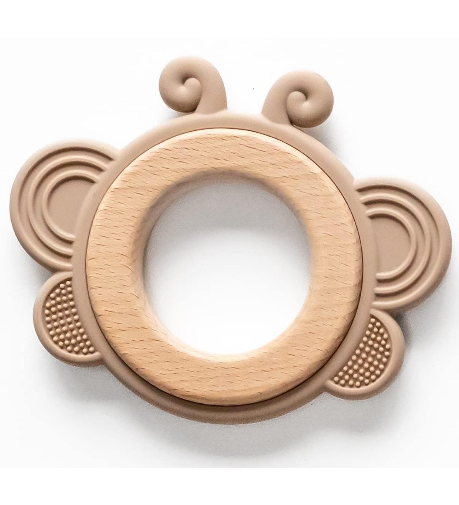 Natural Wood & Silicone Butterfly Baby Teether 3M+ - Vanilla Cream - Buy Online on GoSupps.com