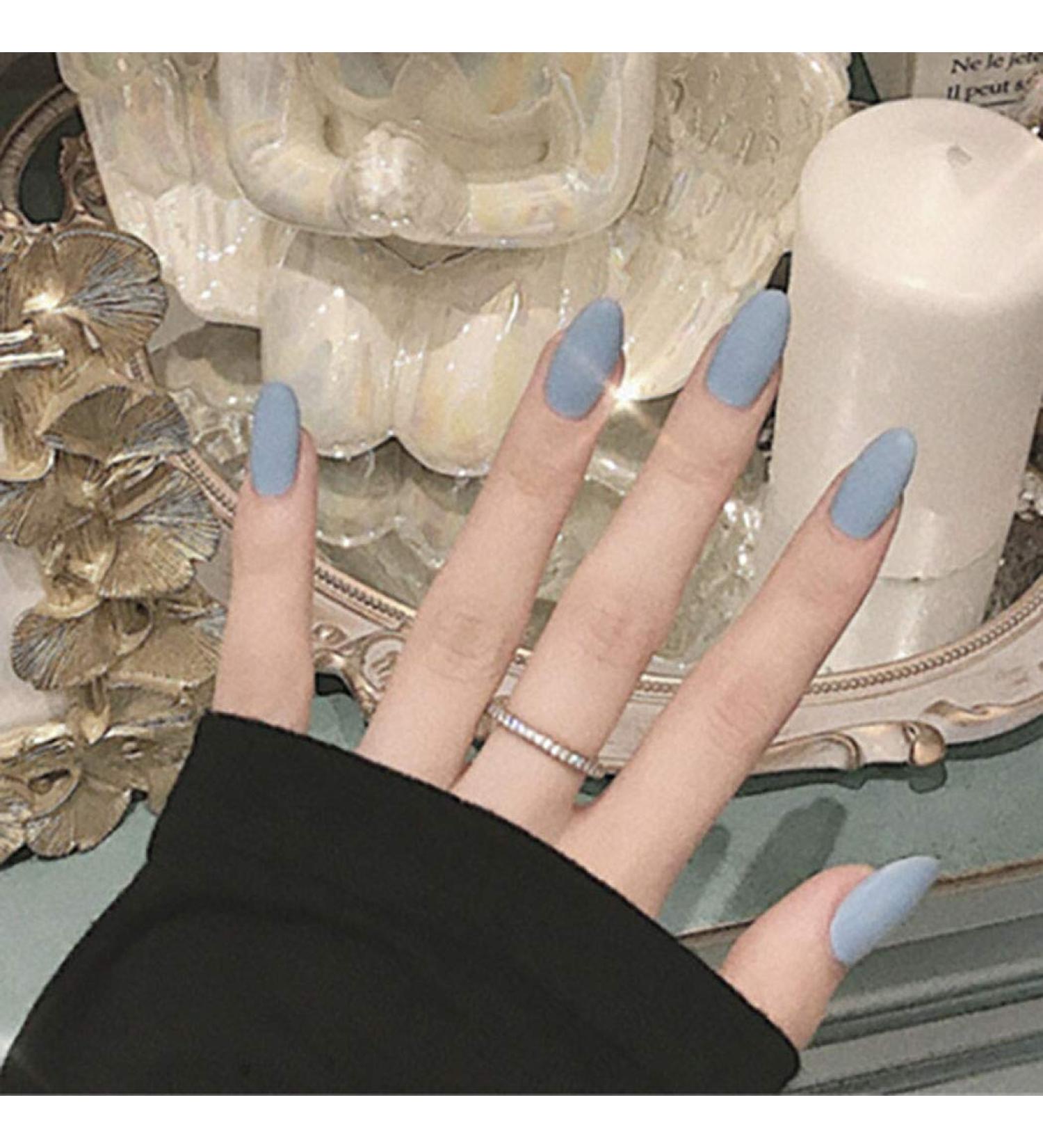 Buy Bohend Matt Long False Nails Pure Oval Blue Fake Nail Tips for Daily Use & Parties | Press-On Nails for Women & Girls - Buy Online on GoSupps.com