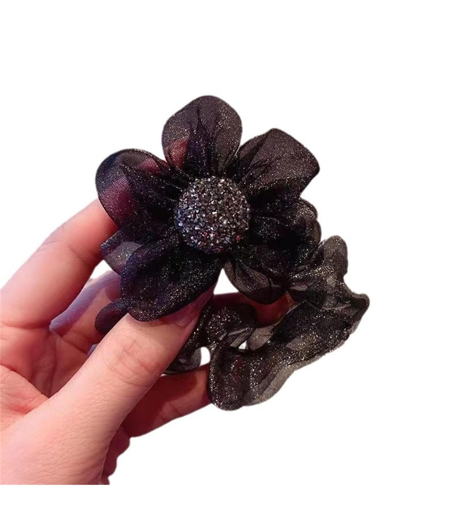 Rhinestone Mesh Hair Rope Sunflower Hair Ring Handmade Fashion Rhinestone Crystal Hair Tie Fold Elastic Rubber Hair Rope Hair Circle Scrunchies Ponytail Holder Hair Accessory Suitable for Women Girl - Buy Online on GoSupps.com
