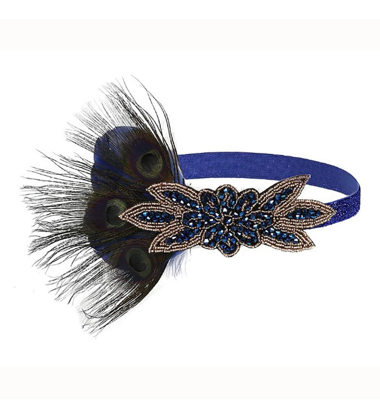 IYOU 1920s Gatsby Headpiece for Women Blue Feather Flapper Headband Crystal Party Bridal Hair Bands for Women - Buy Online on GoSupps.com