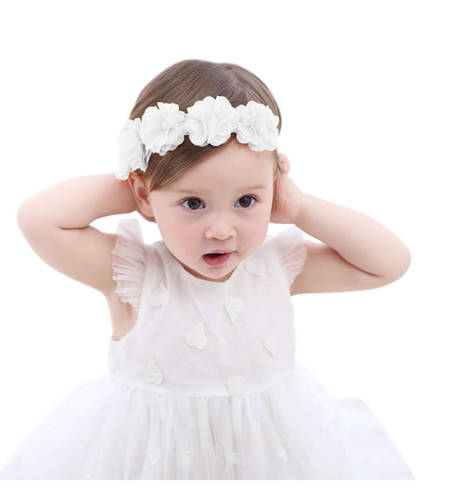Fmeida Baby Girls Flower Headband | Stretchy and Soft Infant Hair Accessory for 4-24 Months | Floral Birthday Headband in White - Buy Online on GoSupps.com