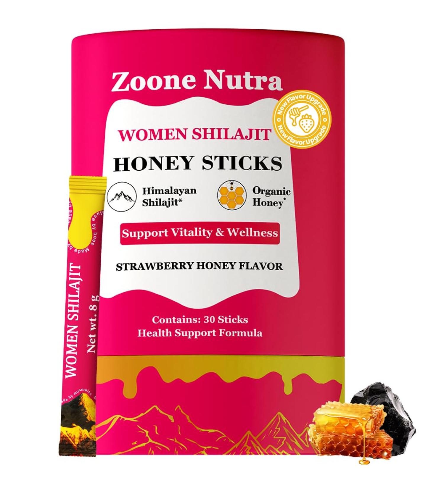 Honey Sticks Shilajit for Women Strawberry Flavor | Shilajit with Shatavari & Saffron | Natural Energy Hormonal Balance Focus & Vitality Support | Wellness Booster Herbal Honey Packs - 30 Sticks - Buy Online on GoSupps.com