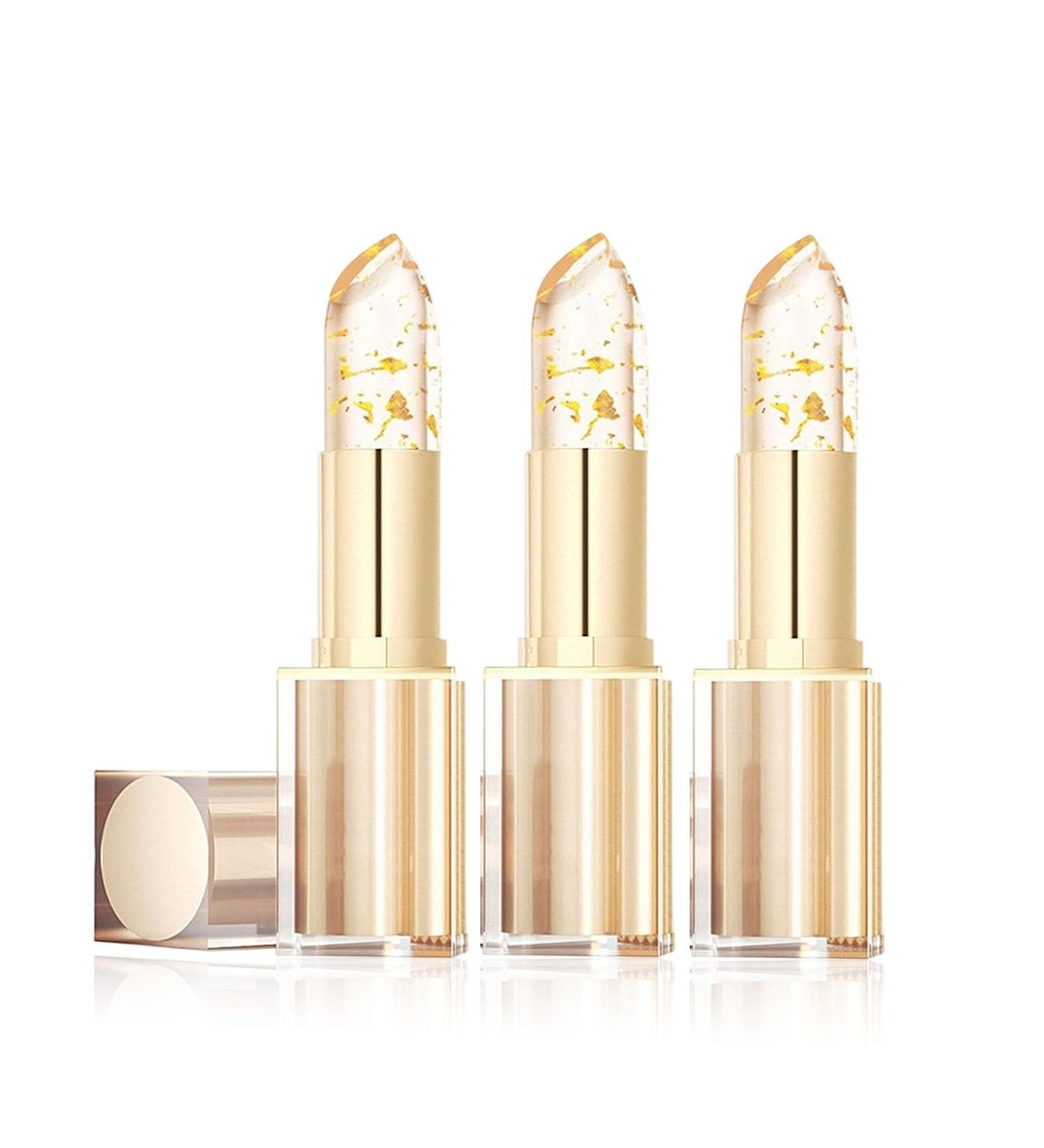 Color Changing Lipstick for Women Clear Color Changing Lipstick Transfer Proof avec feuille d'or baume l vres hydratant en cristal pour l vres s ches non collant (3pc) - Buy Online on GoSupps.com