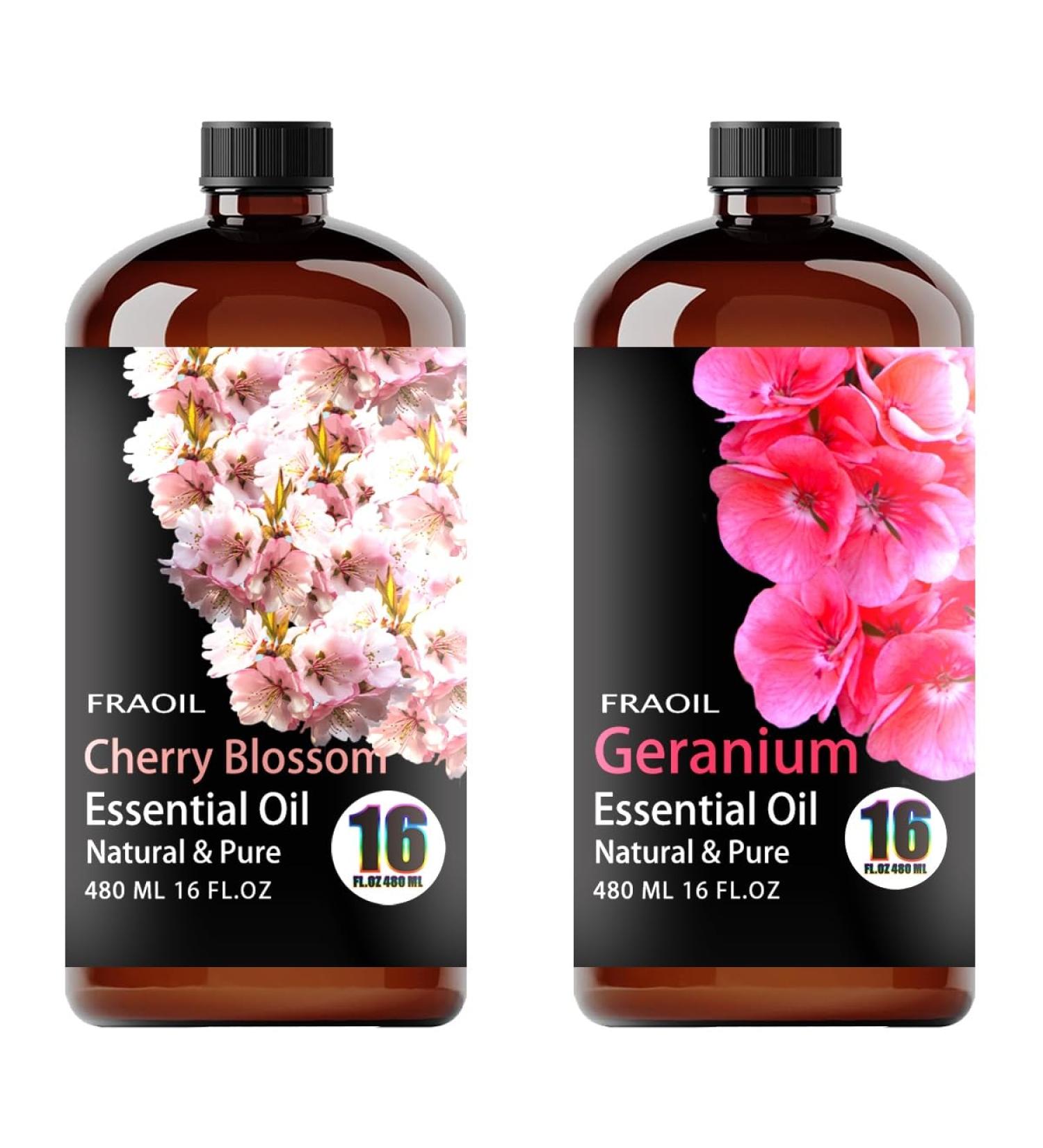 Cherry Blossom Essential Oil 16 Fl Oz and Geranium Essential Oil 16 Fl Oz for Diffuser Humidifier Yoga Cleaning DIY Candle Soap Making Perfume Gift for Essential Oils - Buy Online on GoSupps.com