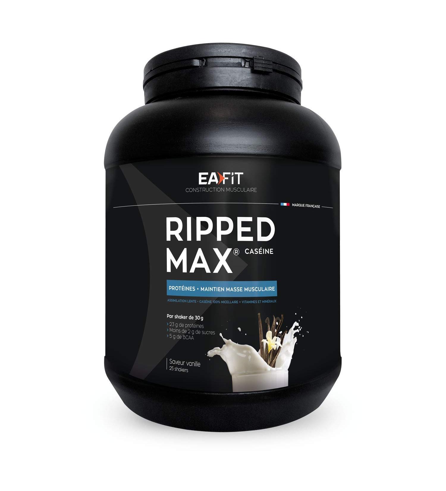 Ripped Max Casein | EAFIT | Slow Assimilation Casein 100% Micellar + Vitamins and Minerals (Magnesium Iron) | High in Protein | Mixing Powder in Shaker for Sports | Vanilla | 750g