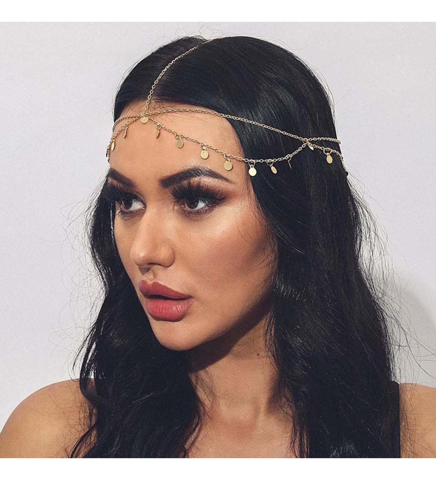 Yean Gold Sequins Head Chain - Boho Festival Hair Jewelry for Women and Girls - Buy Online on GoSupps.com