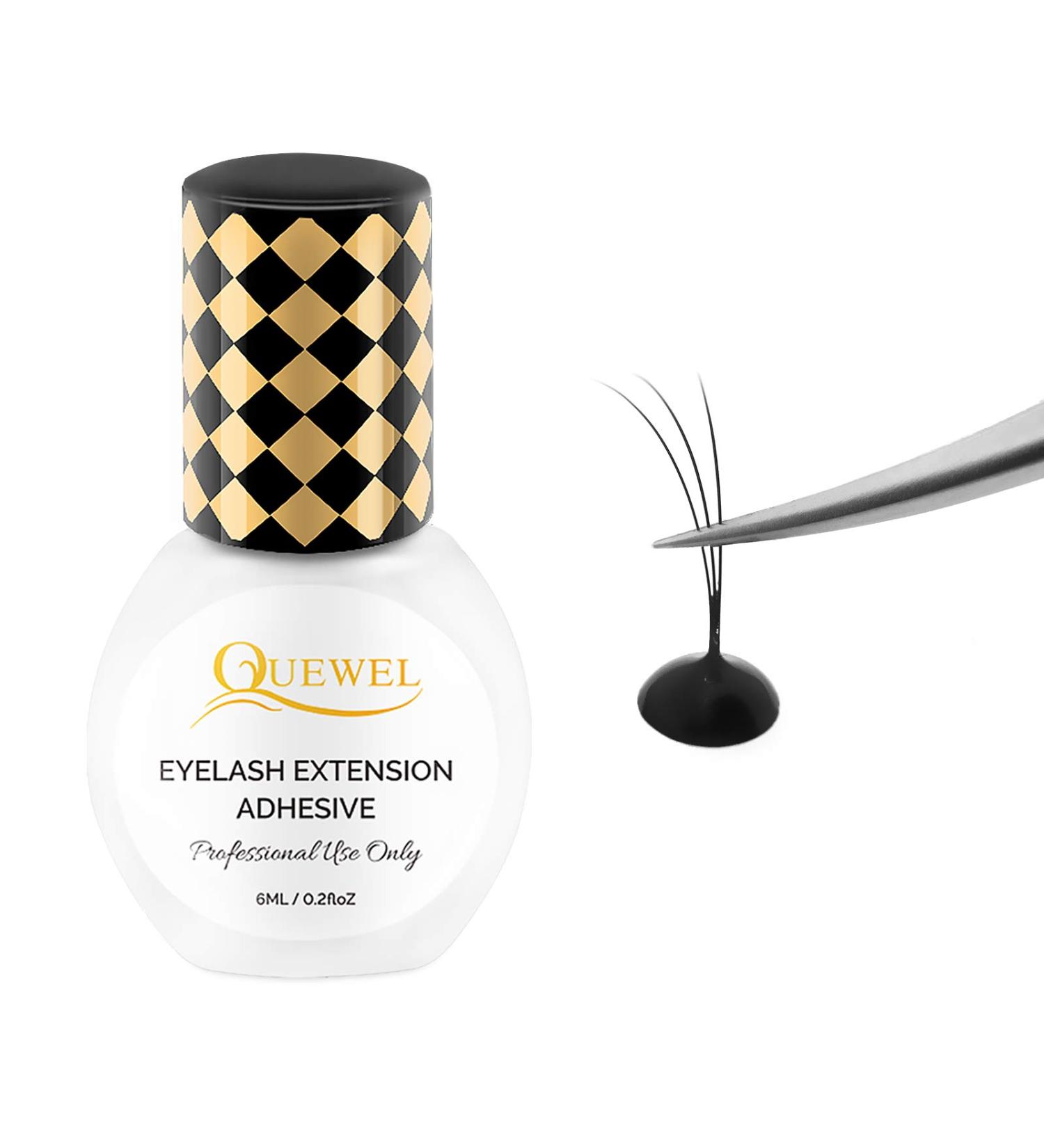 QUEWEL Strong Black Eyelash Extension Glue | 6ml, 1-2 Sec Drying Time, 7-8 Weeks Retention | Low Fume & Non-Irritating - Buy Online on GoSupps.com