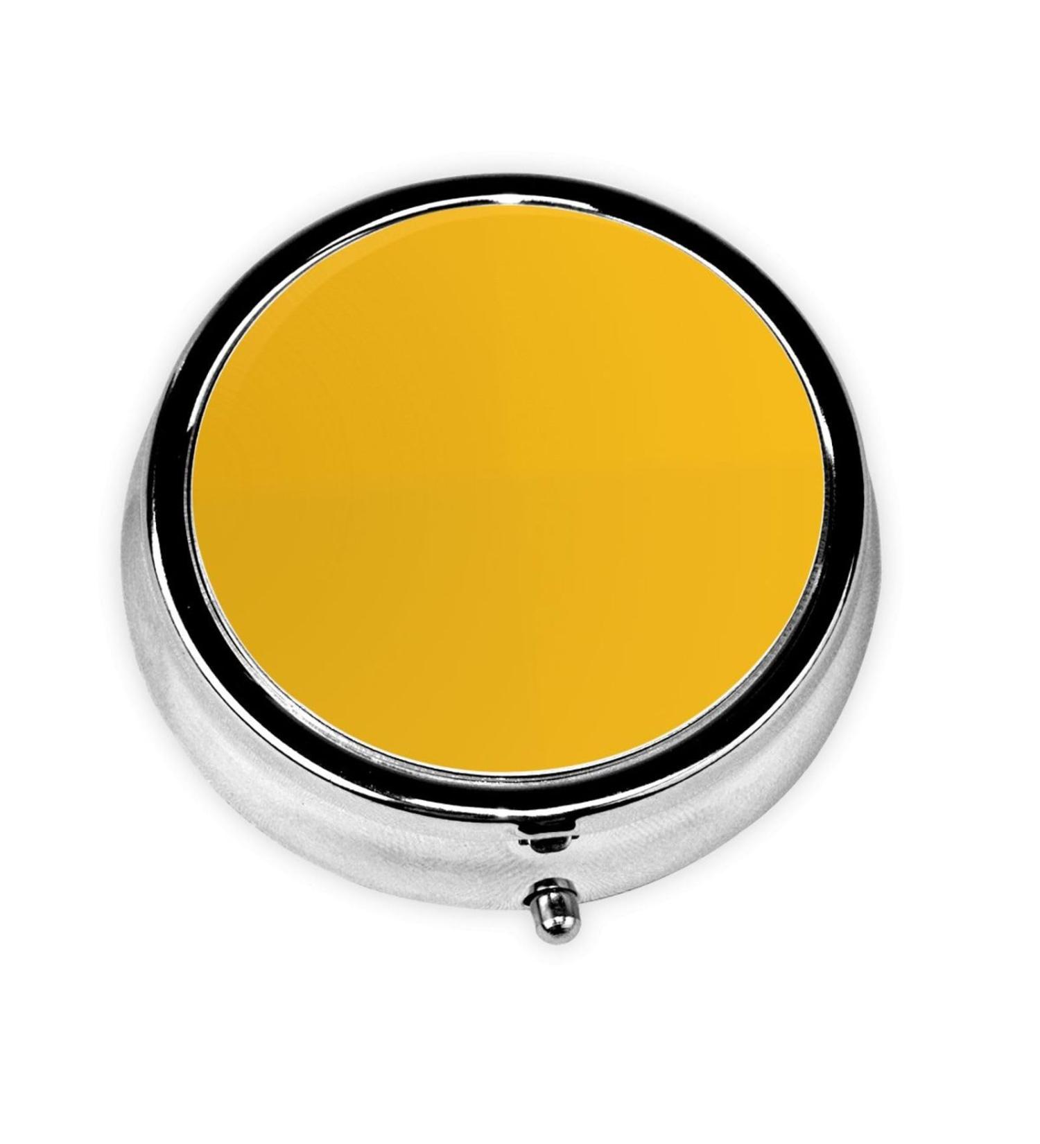 Pure Yellow Portable Metal Pill Box Round Mini 3-Compartment Case with Hinged Design for Travel | Ideal for Small Pills - Buy Online on GoSupps.com