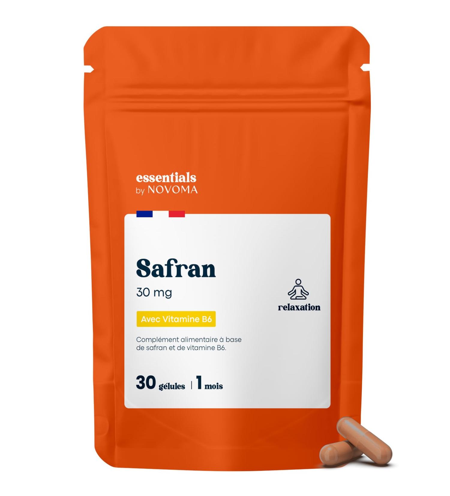 Safran 30mg Anti Stress Adulte Bonne Humeur S r nit & Concentration Avec Vitamine B6 30 G lules Vegan Cure de 1 Mois Fabriqu en France Essentials by Novoma - Buy Online on GoSupps.com
