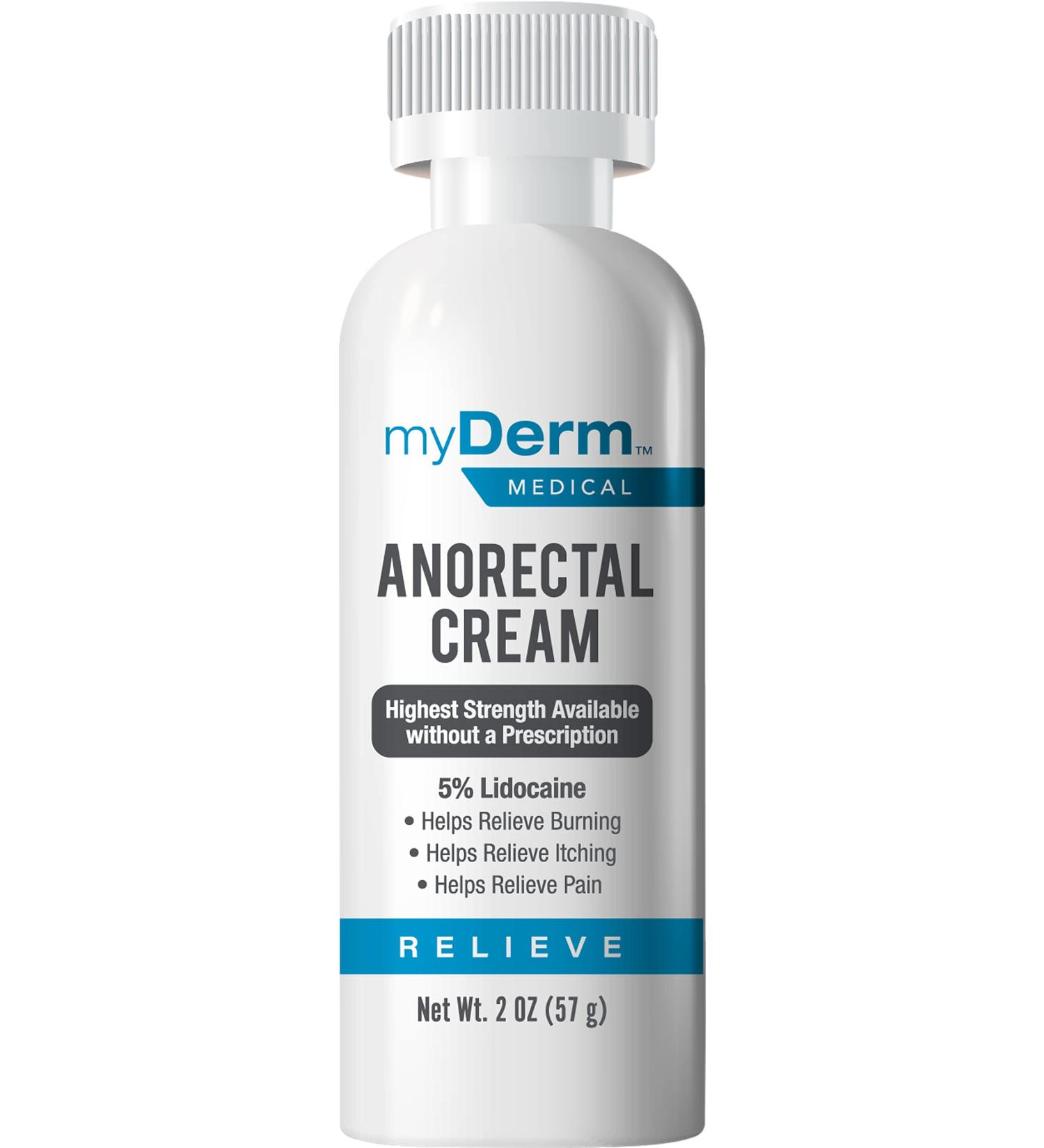 Myderm Medical 5% Lidocaine Anorectal Cream 2oz - Maximum Strength for Fissure and Hemorrhoid Care - Vitamin E - No Parabens - 5 Finger Cots - USA Made - Buy Online on GoSupps.com