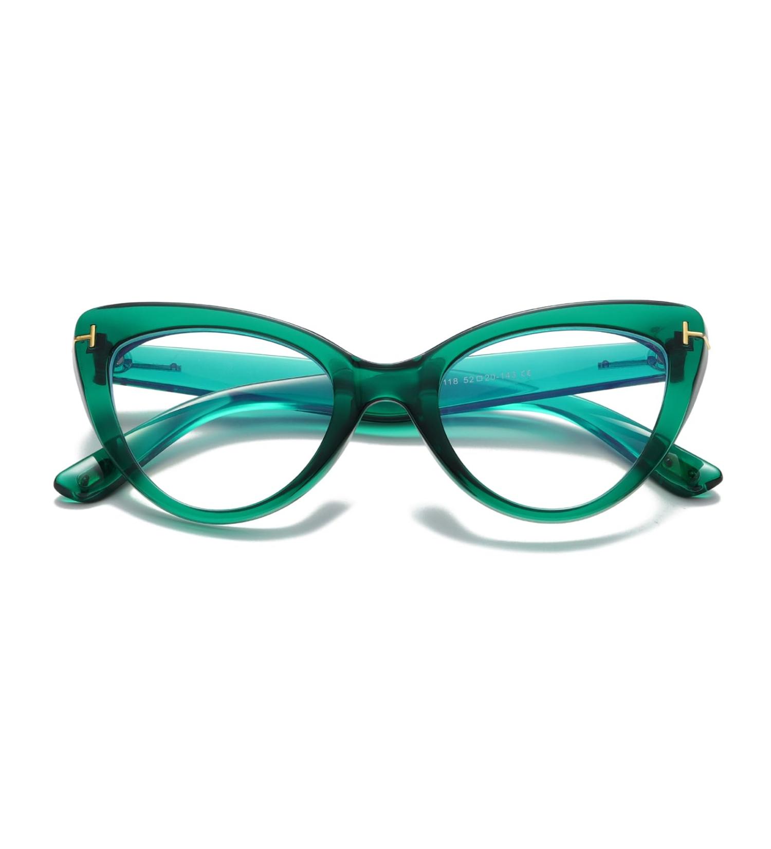 Hubeye Cat Eye Glasses for Women - Fashionable Large Frame Anti-Blue Light Green Holster - 0.0 Diopters - Buy Online on GoSupps.com