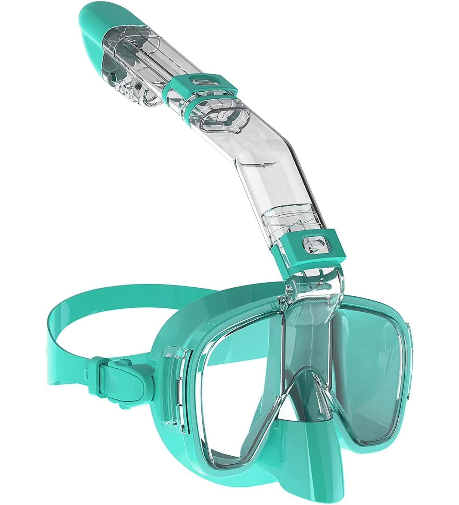 Bairuifu Dry Top Foldable Snorkel Mask Set - 180 Panoramic View, Anti-Fog & Leak Protection, Camera Mount, Ideal for Scuba Diving & Snorkeling - Light Blue, Large - Buy Online on GoSupps.com