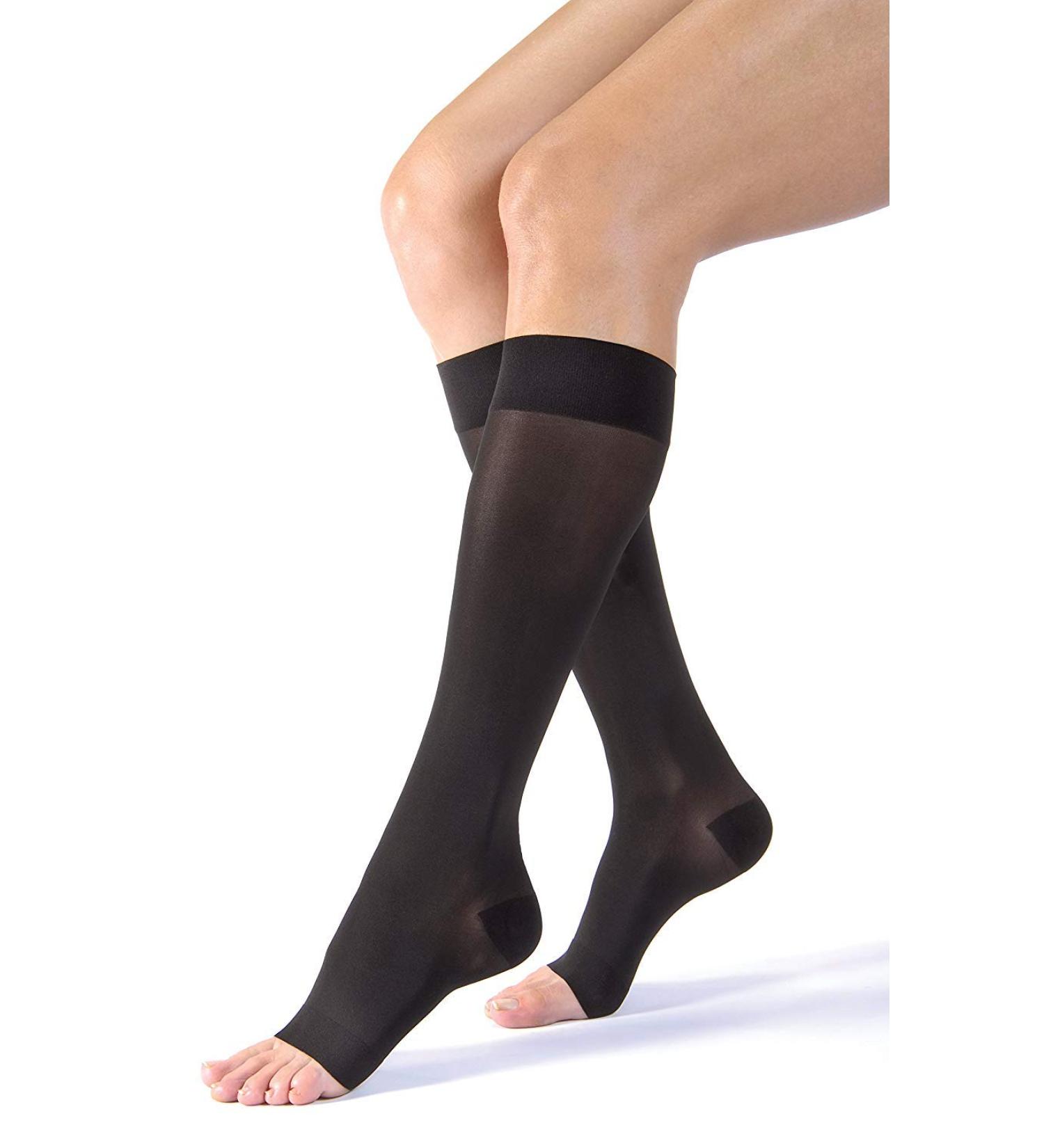 119732 Ultra Sheer Compression Stocking Knee High 20-30 MMHG Open Toe Classic Black Large Pair
