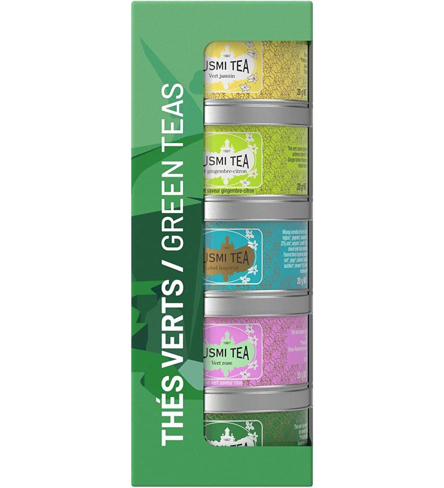 Kusmi Tea Gift Set Les Verts - Organic Green Tea Assortment in 5 Metal Tins (25g each) - Gr ner Jasmin Green Ginger Label Imp rial Green Rose Green Mint - Perfect International Gift - Buy Online on GoSupps.com