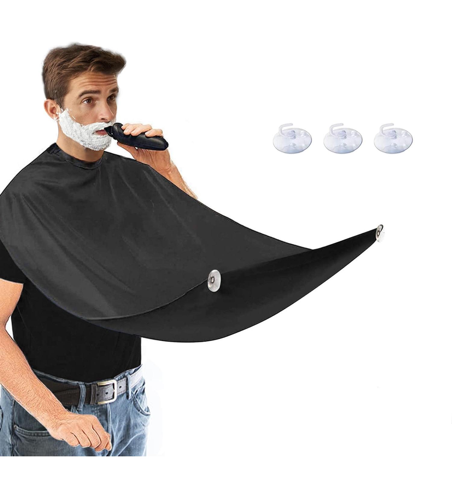 Beard Bib Apron - Waterproof Trimming Catcher for Men | Father's Day Gift | Non-Stick Grooming Cape with 3 Suction Cups - Black - Buy Online on GoSupps.com